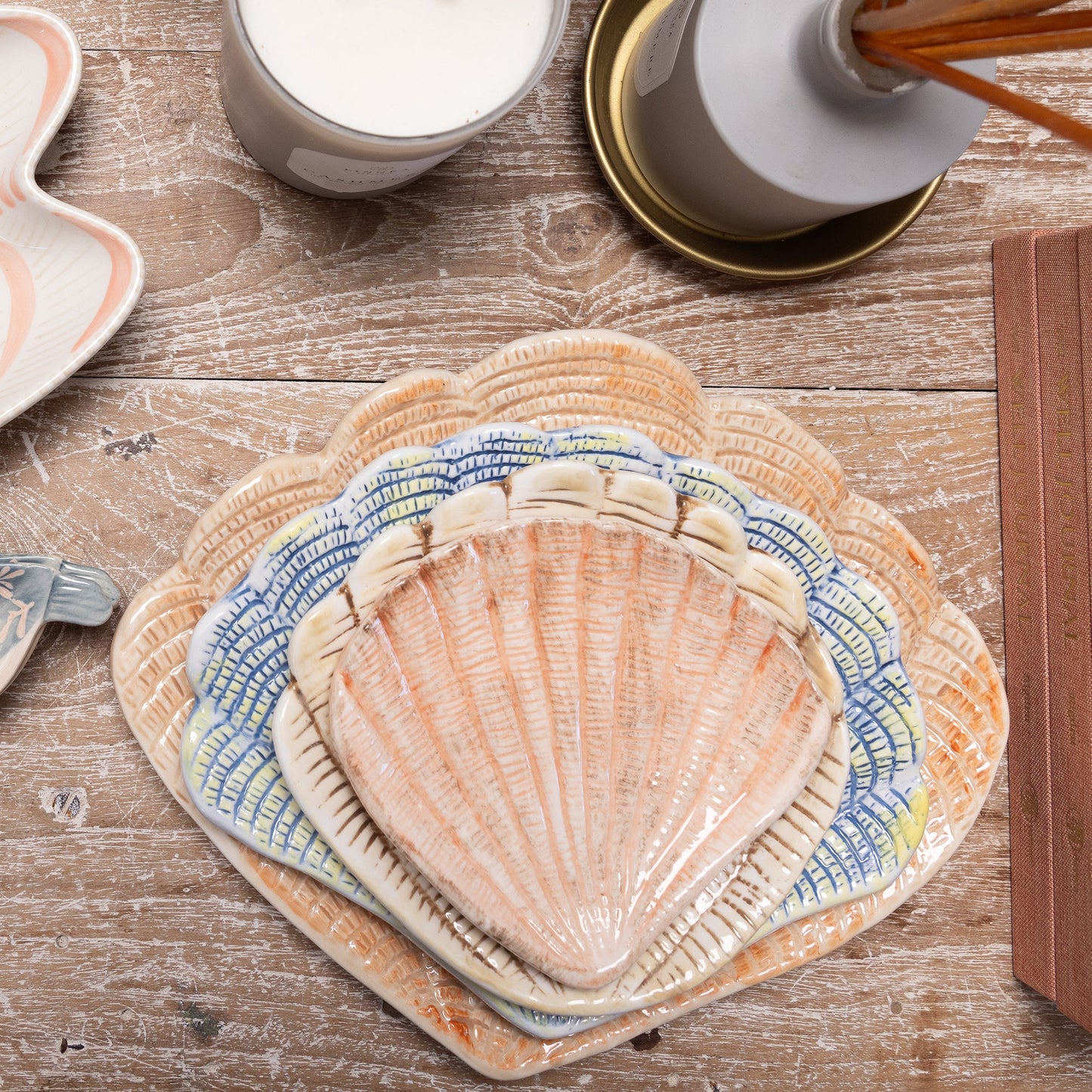 Hand-Painted Stoneware Shell Shaped Plates