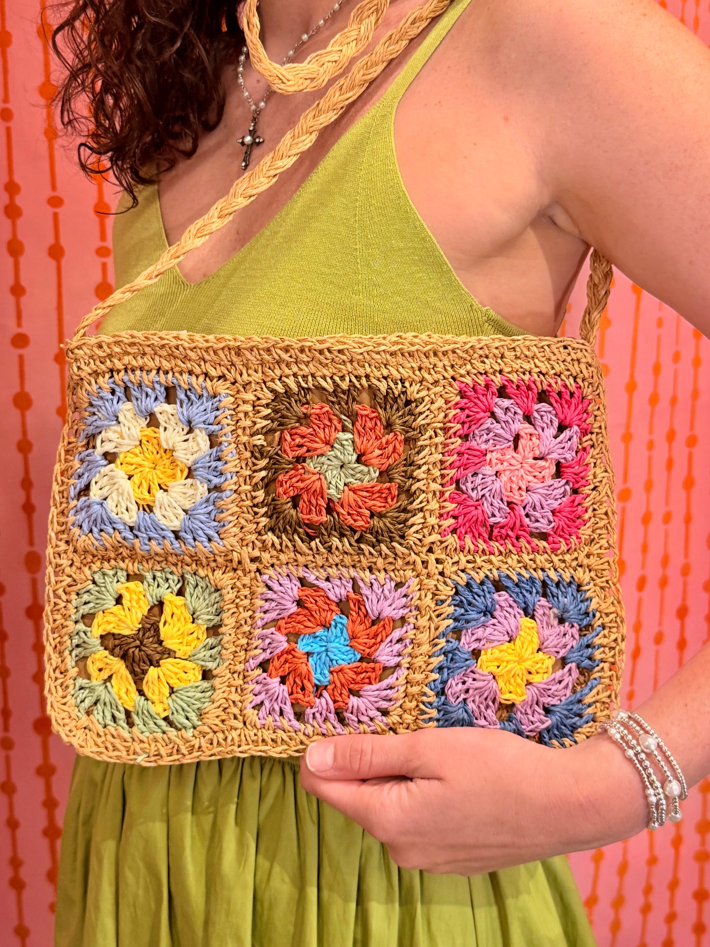 Flower Crochet Granny-Square Crossbody Bag