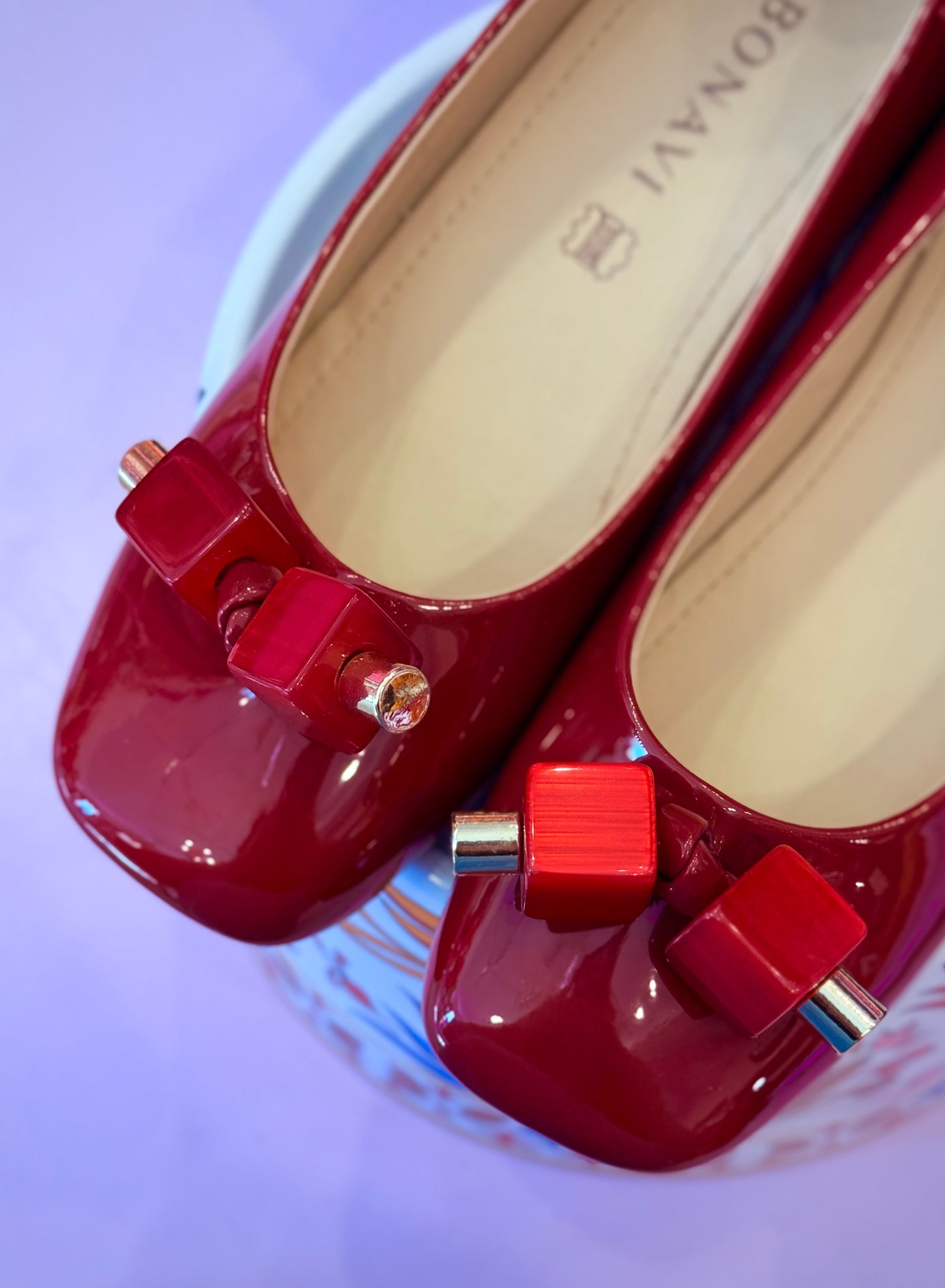 Red Leather Flats with Square Beads