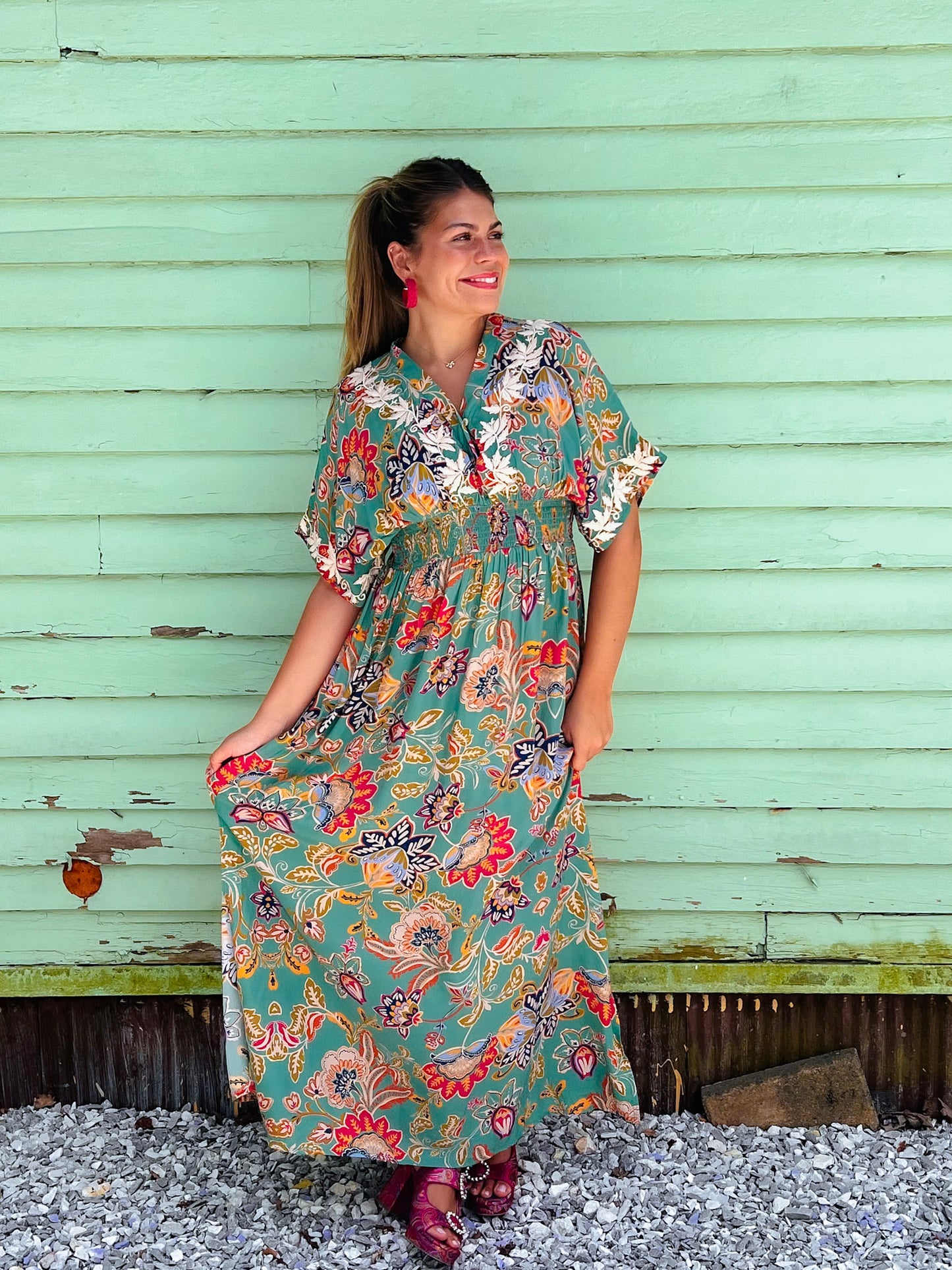 Sleeved Patterned Maxi Dress