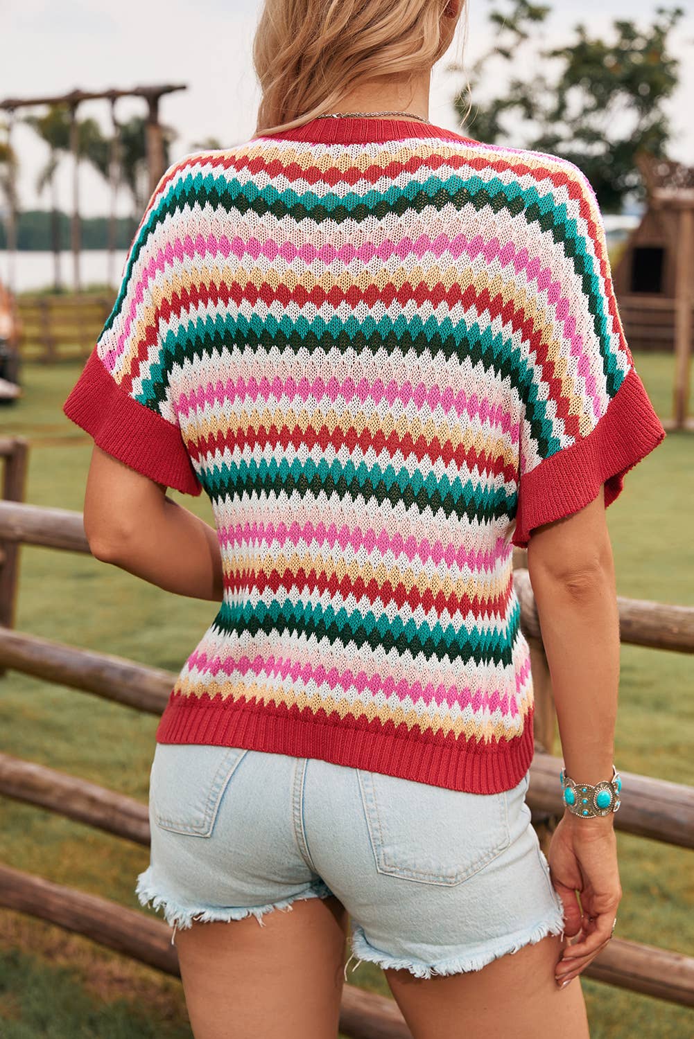 Ruffle Sleeve Colorful Striped Sweater