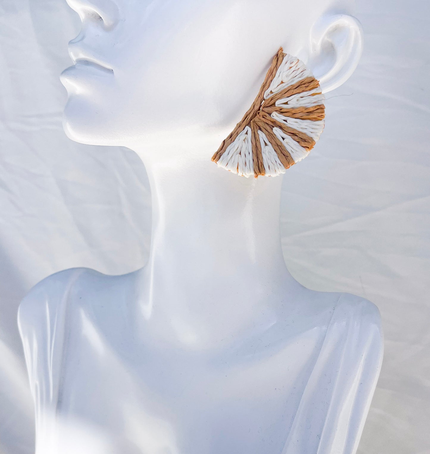 Colorful Raffia Fan Earrings on Gold Back