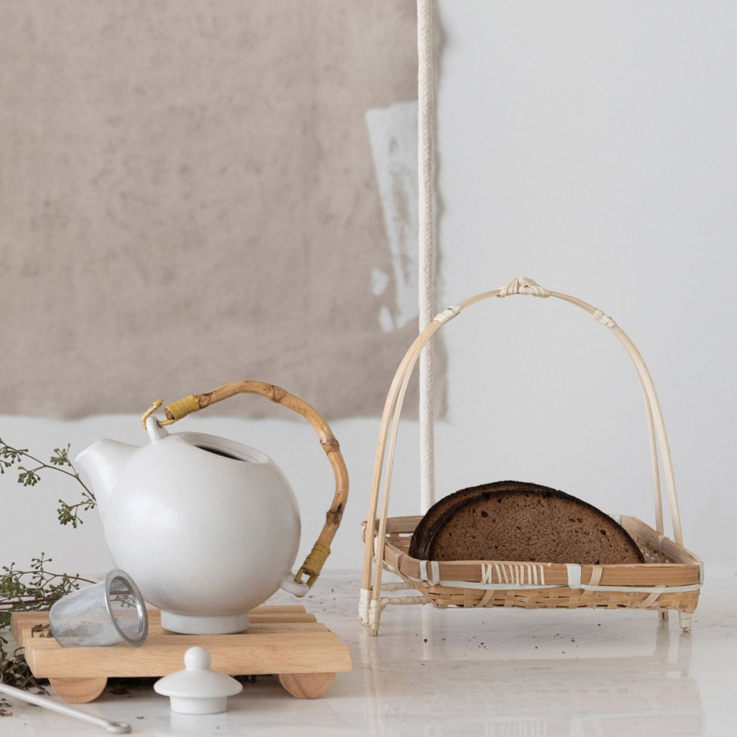 Hand-Woven Bamboo Stand with Removable Tray