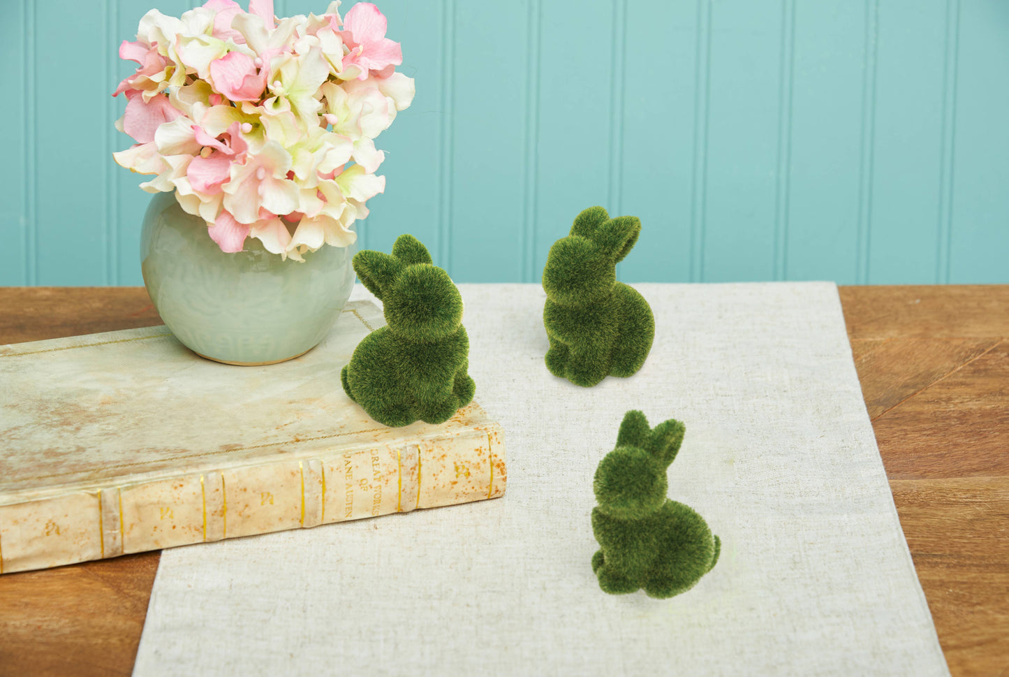 Easter Moss Flocked Bunny Rabbit Decorative Figurine