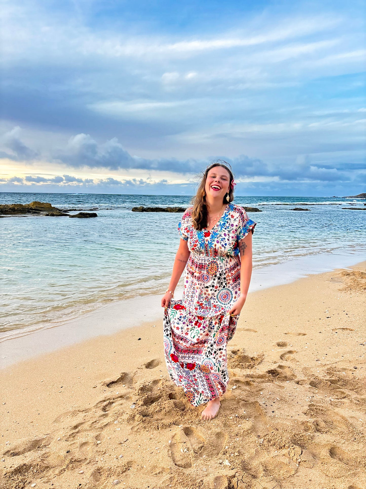 Sleeved Patterned Maxi Dress