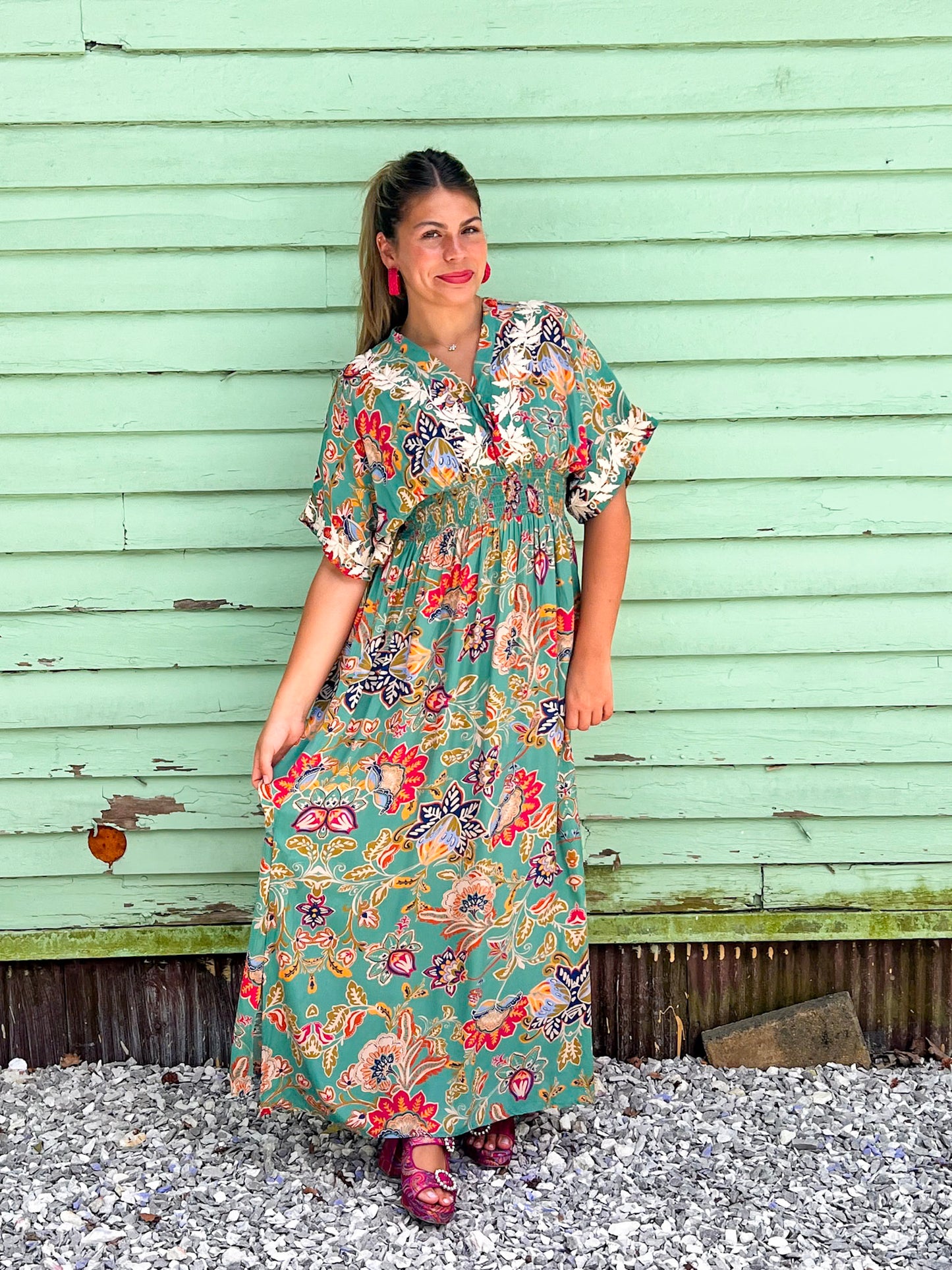 Sleeved Patterned Maxi Dress