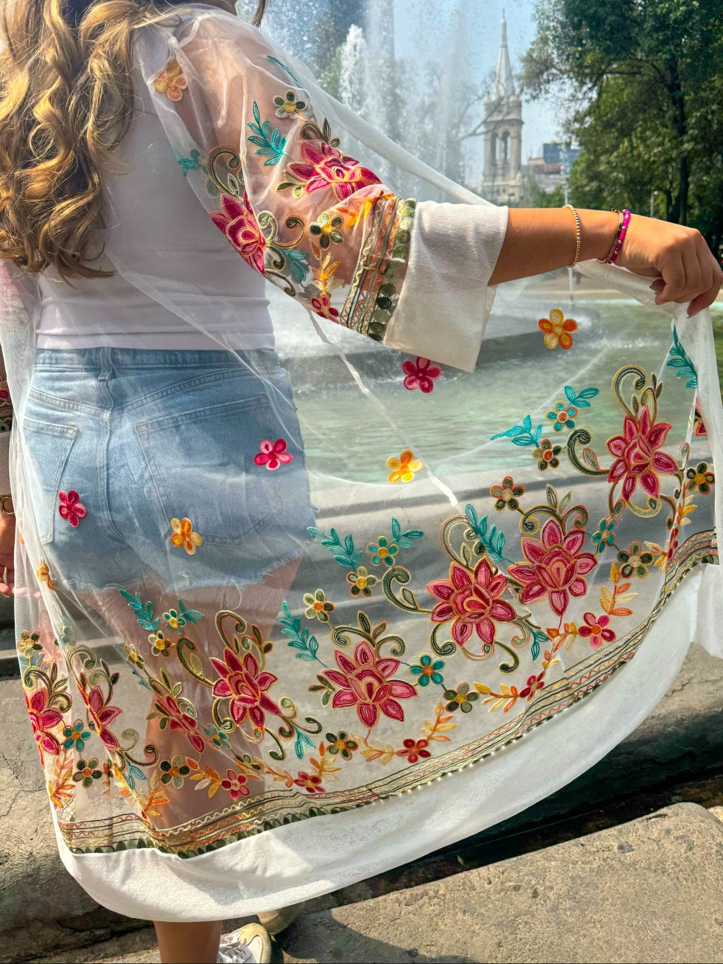 Sheer Flower Embroidered Cover Up