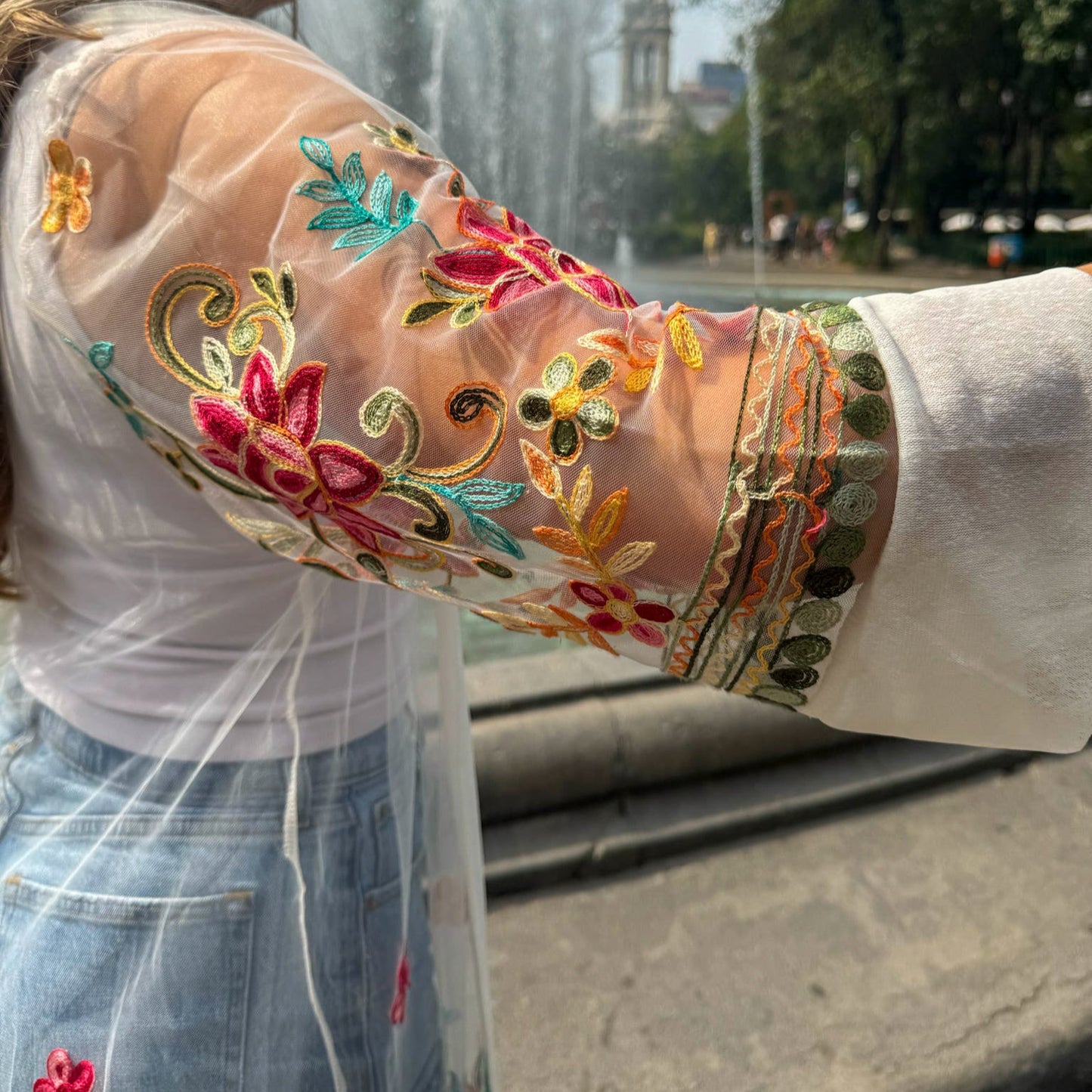 Sheer Flower Embroidered Cover Up