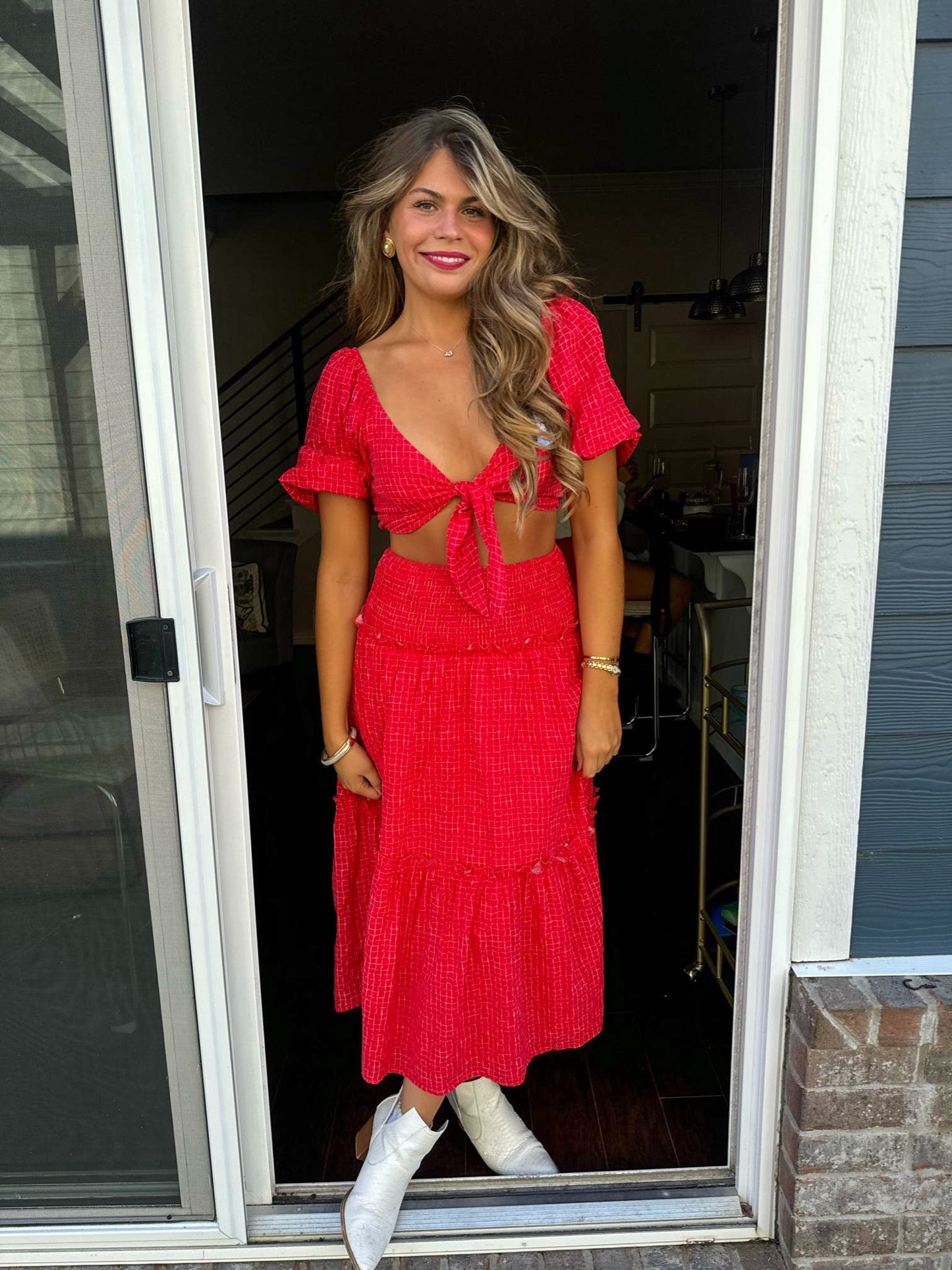 Cropped Tied Top and Skirt Set