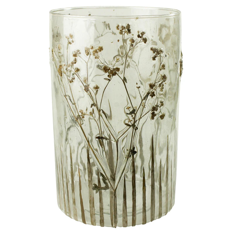 Small Enameled Prairie Grass Hurricane Candleholder, 4-inch Height, Glass