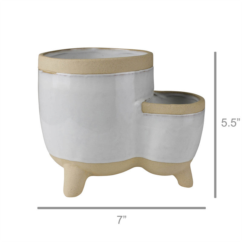 Two Part White and Natural Ceramic Pot