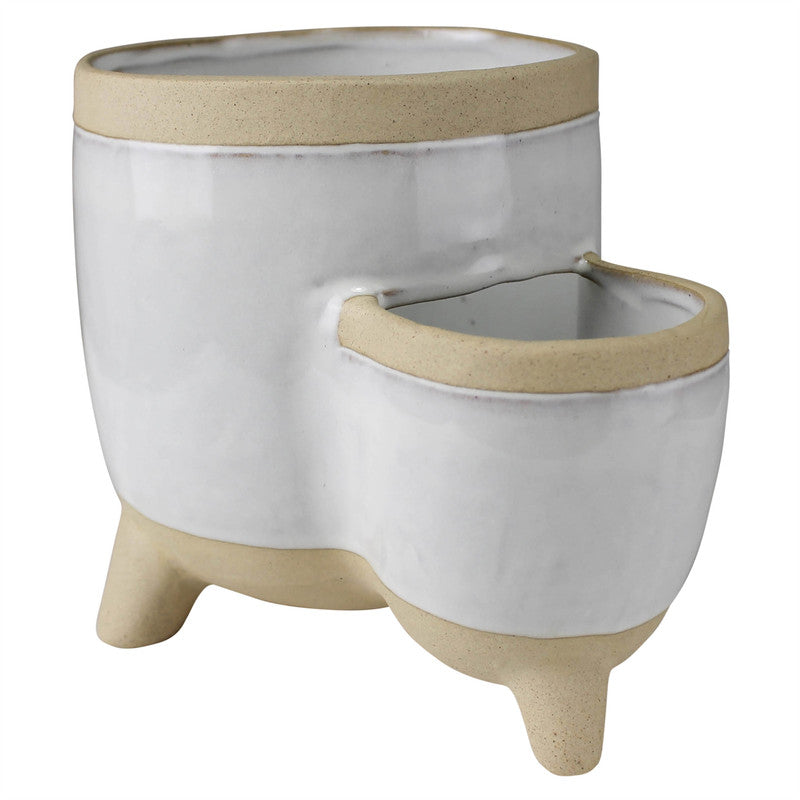 Two Part White and Natural Ceramic Pot