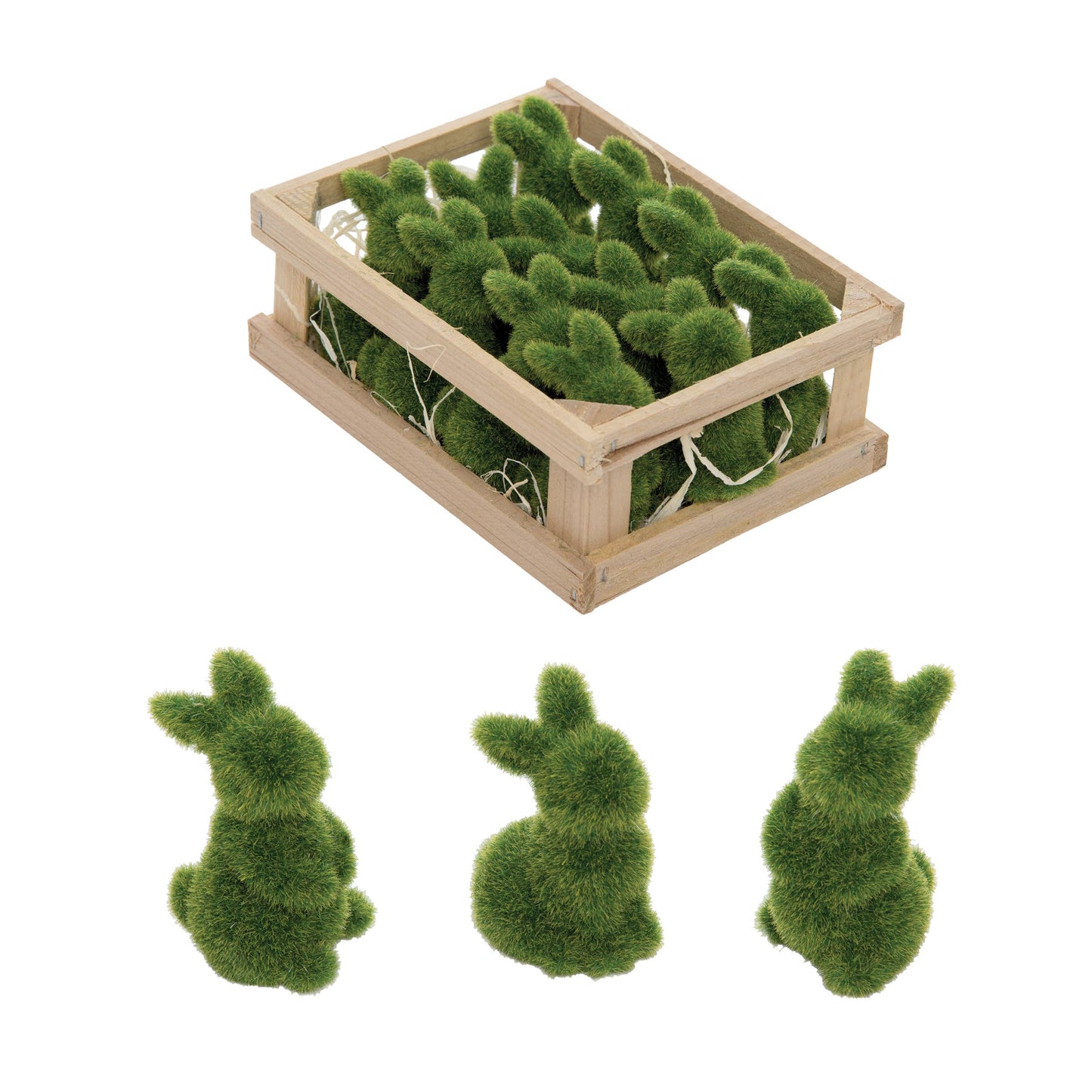 Easter Moss Flocked Bunny Rabbit Decorative Figurine