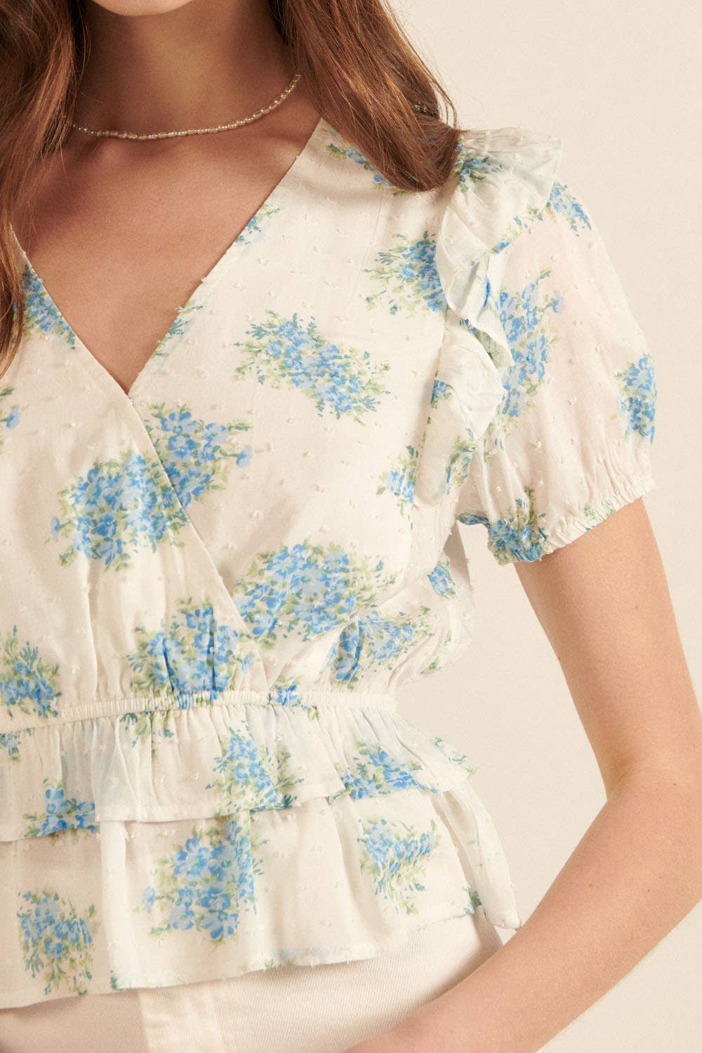 Floral Swiss Dot Ruffled Top