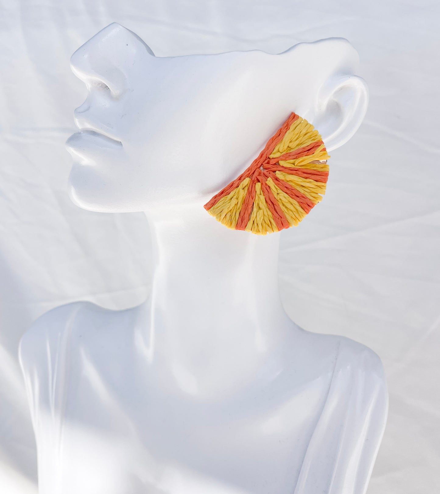 Colorful Raffia Fan Earrings on Gold Back