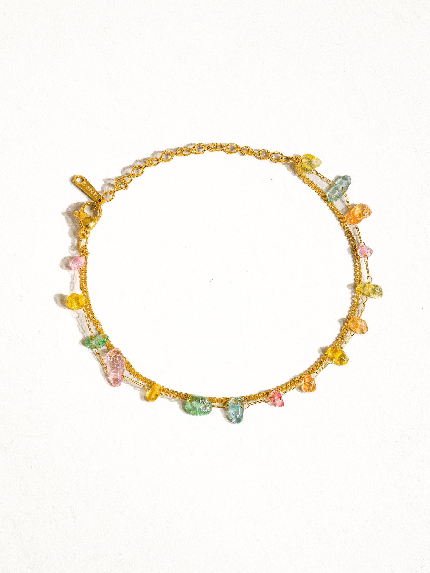 18K Gold Colorful Stone Chain Bracelet