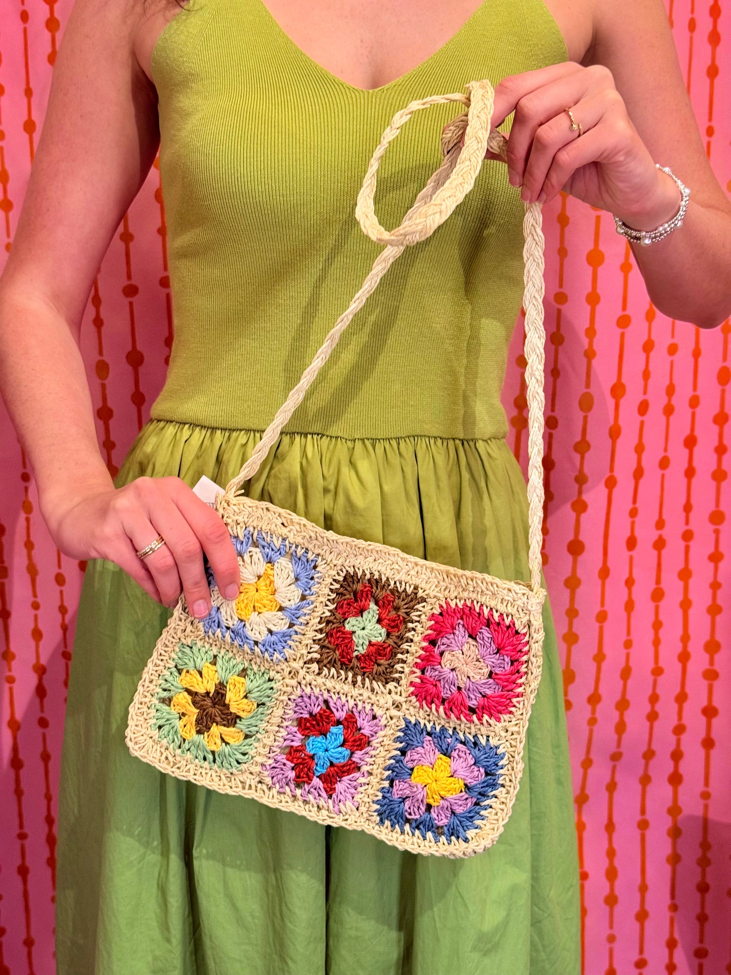 Flower Crochet Granny-Square Crossbody Bag