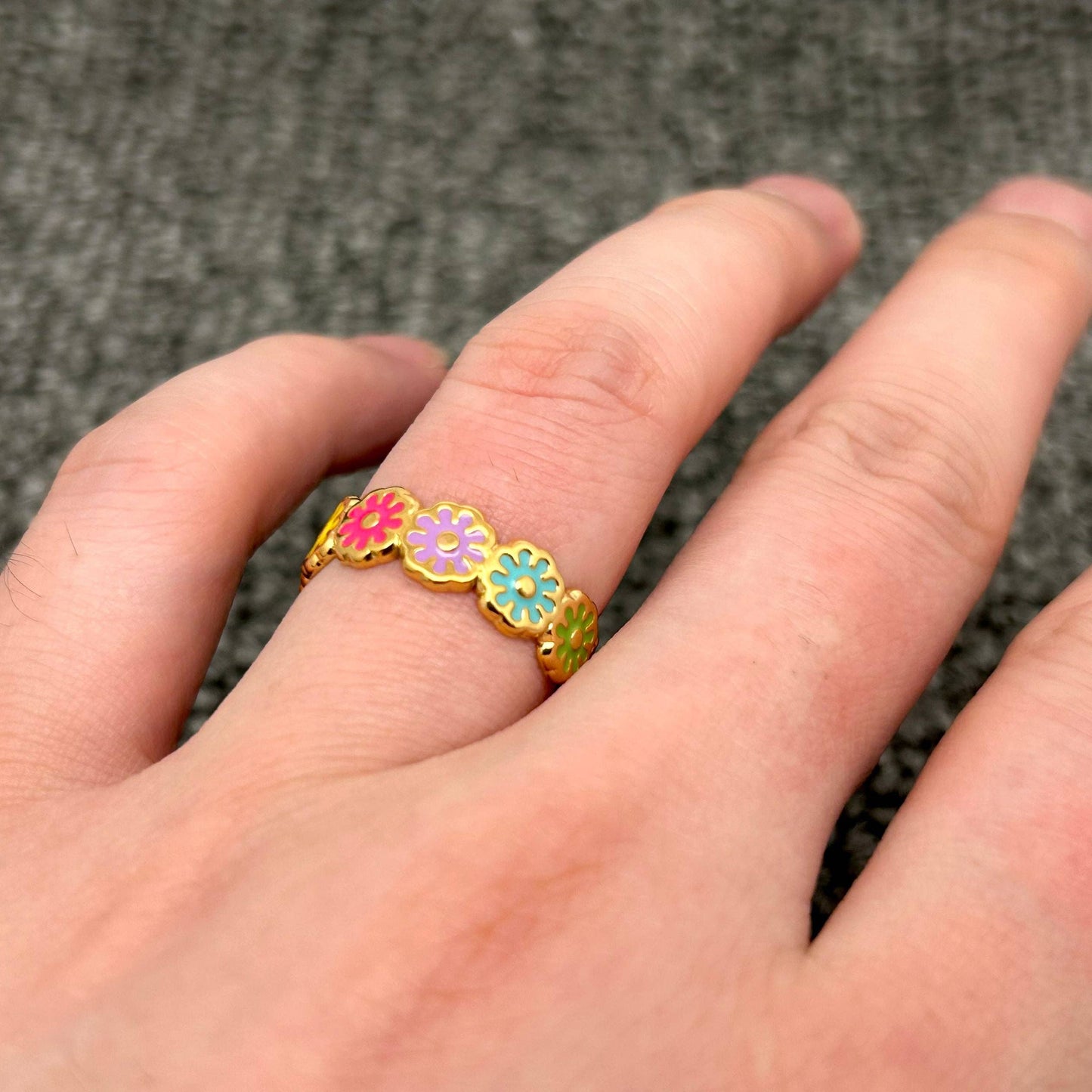 Colorful Daisy Ring - Gold Plated