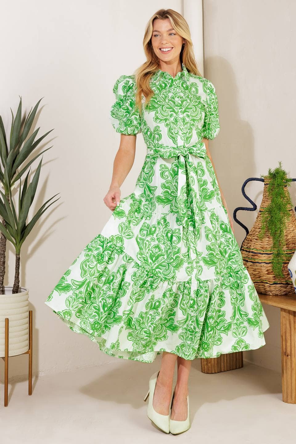 Printed Woven Midi Dress