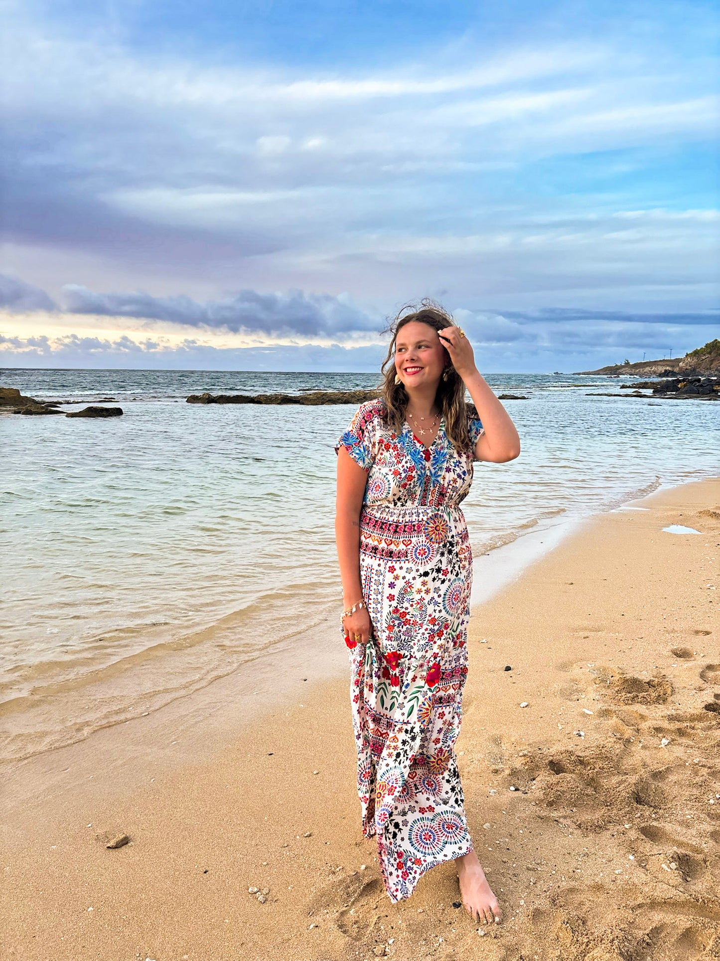 Sleeved Patterned Maxi Dress