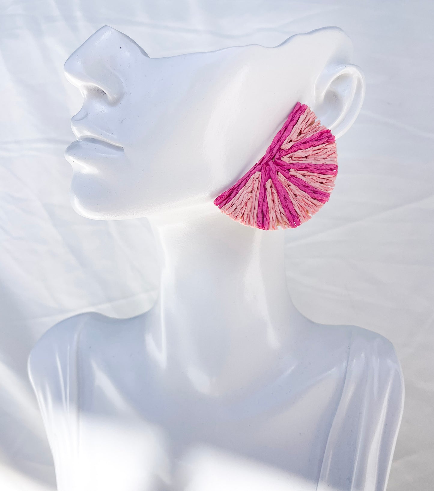 Colorful Raffia Fan Earrings on Gold Back