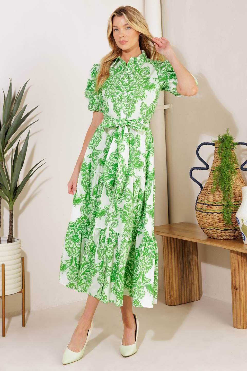 Printed Woven Midi Dress