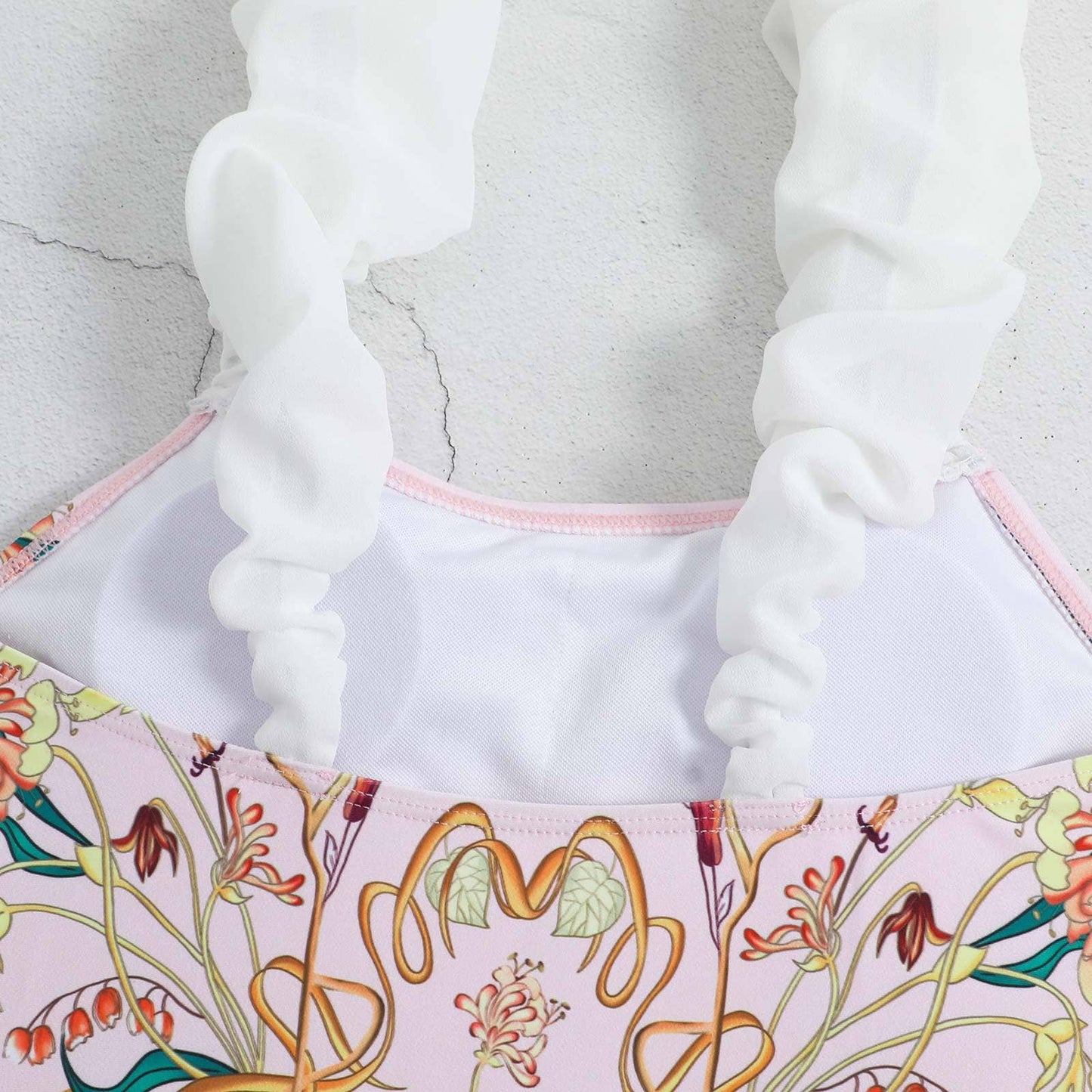 Pink Ruffle Shoulder Swimsuit with Sarong