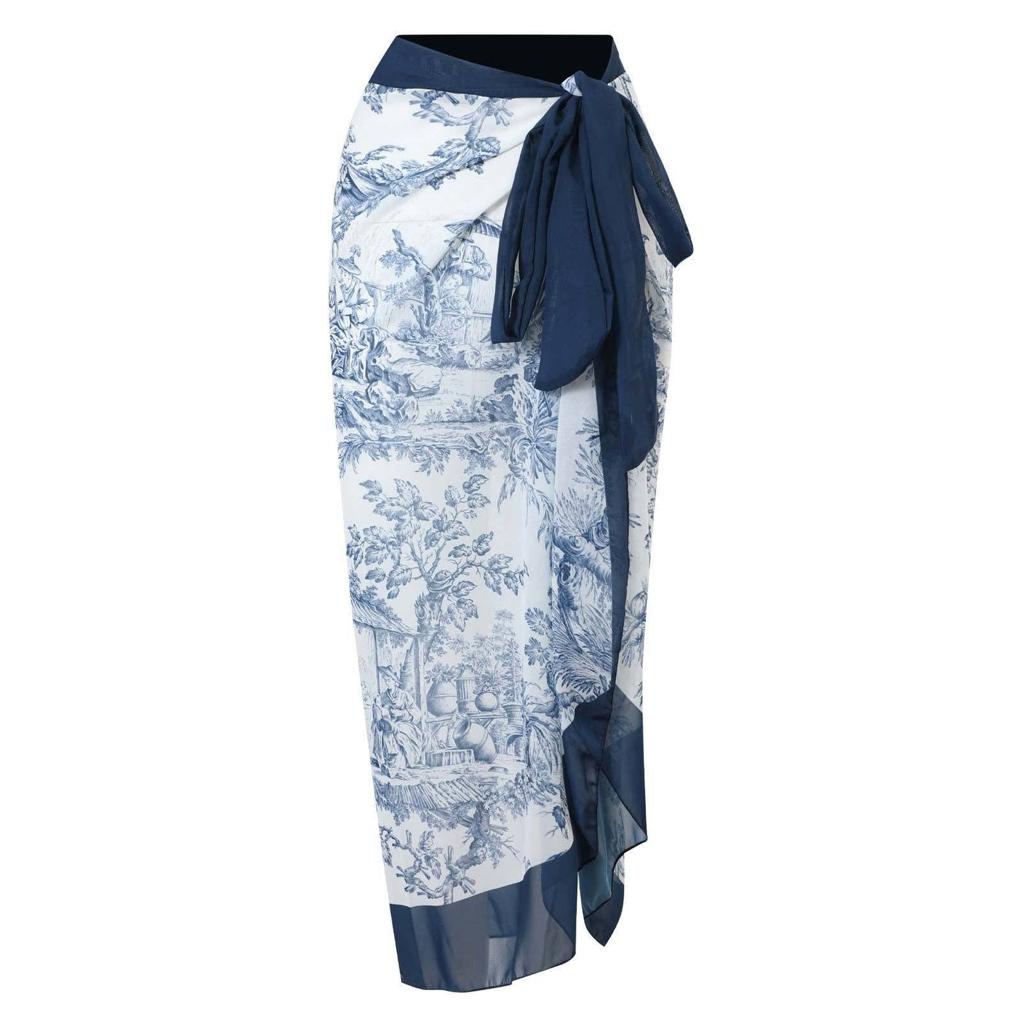 Antique Blue One Piece Swimsuit with Sarang Wrap Cover