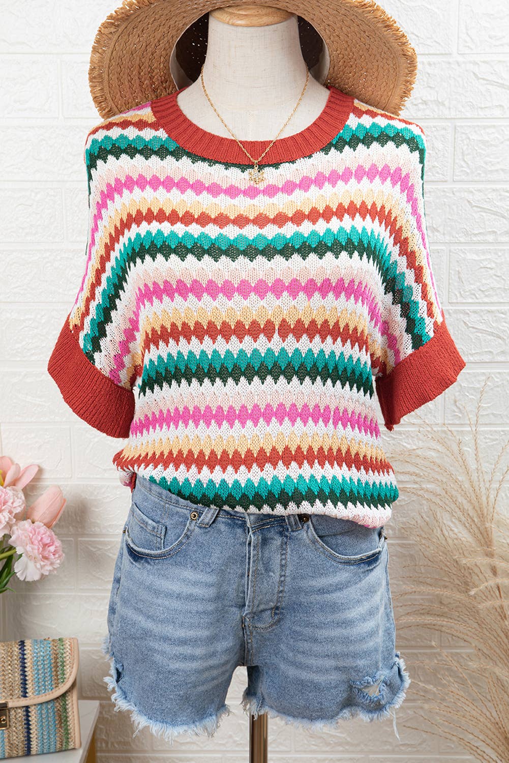 Ruffle Sleeve Colorful Striped Sweater