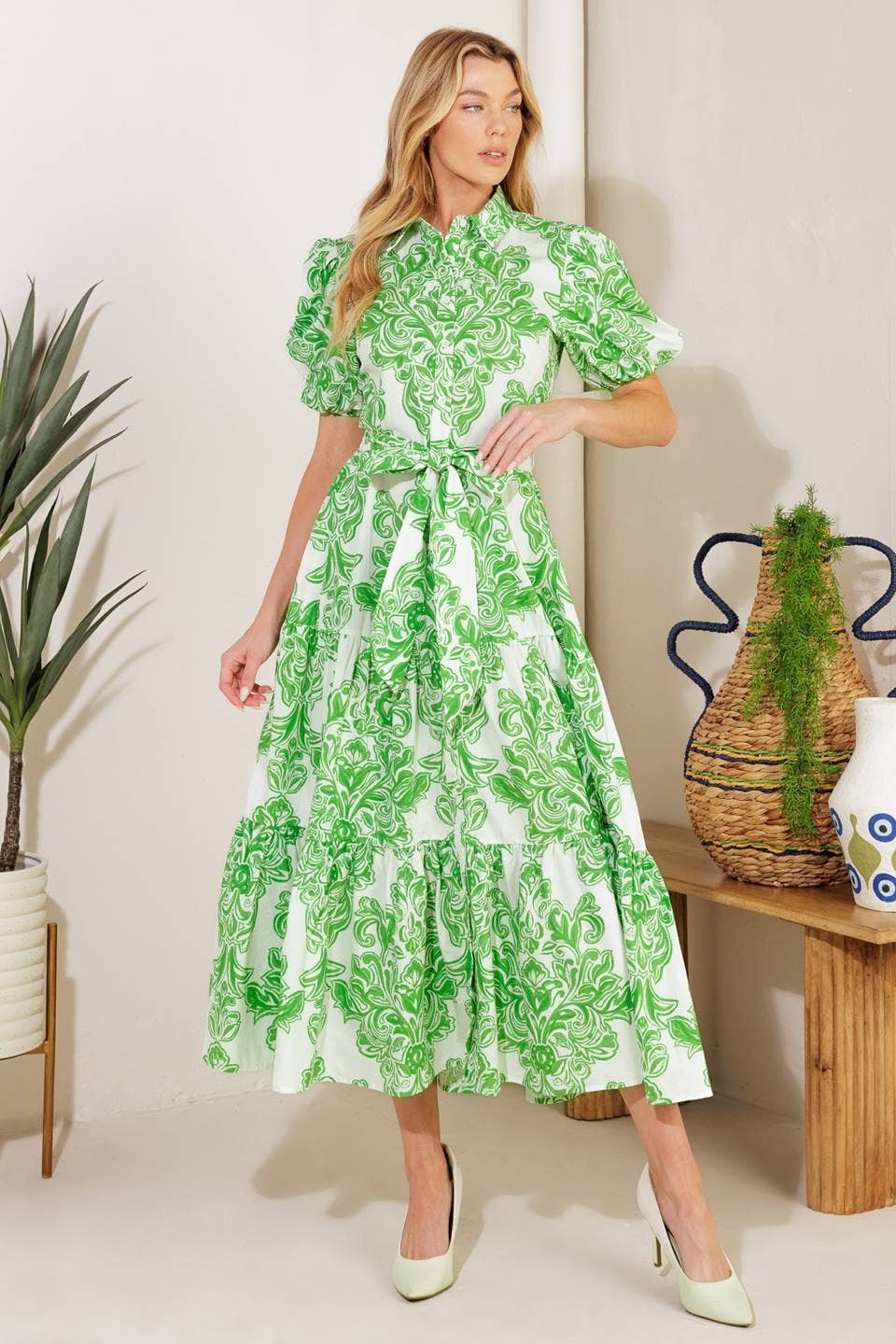 Printed Woven Midi Dress