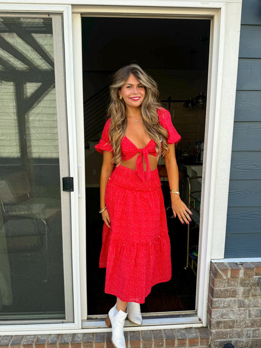 Cropped Tied Top and Skirt Set