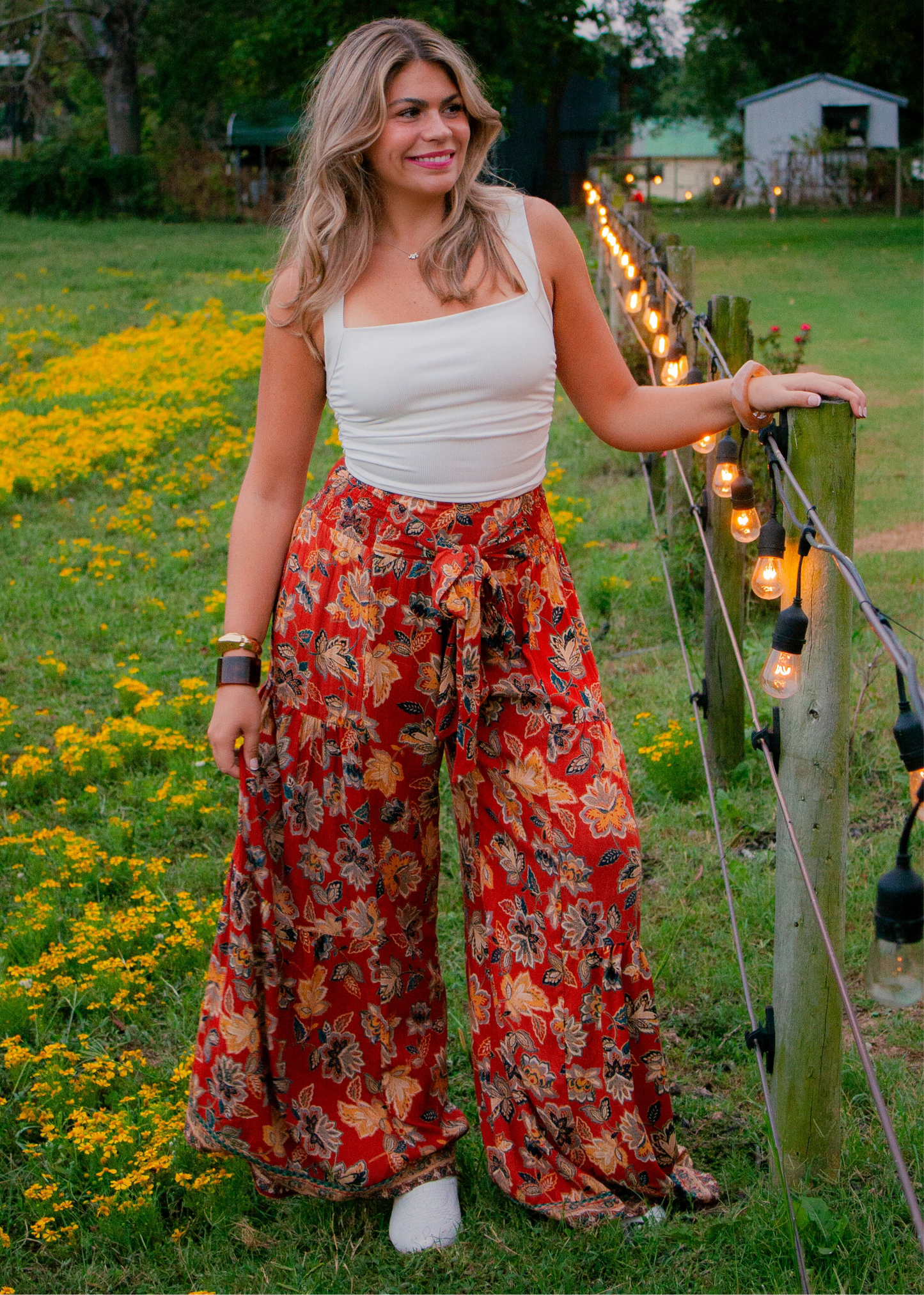Floral Flowing Tie Waist Wide-Leg Pants