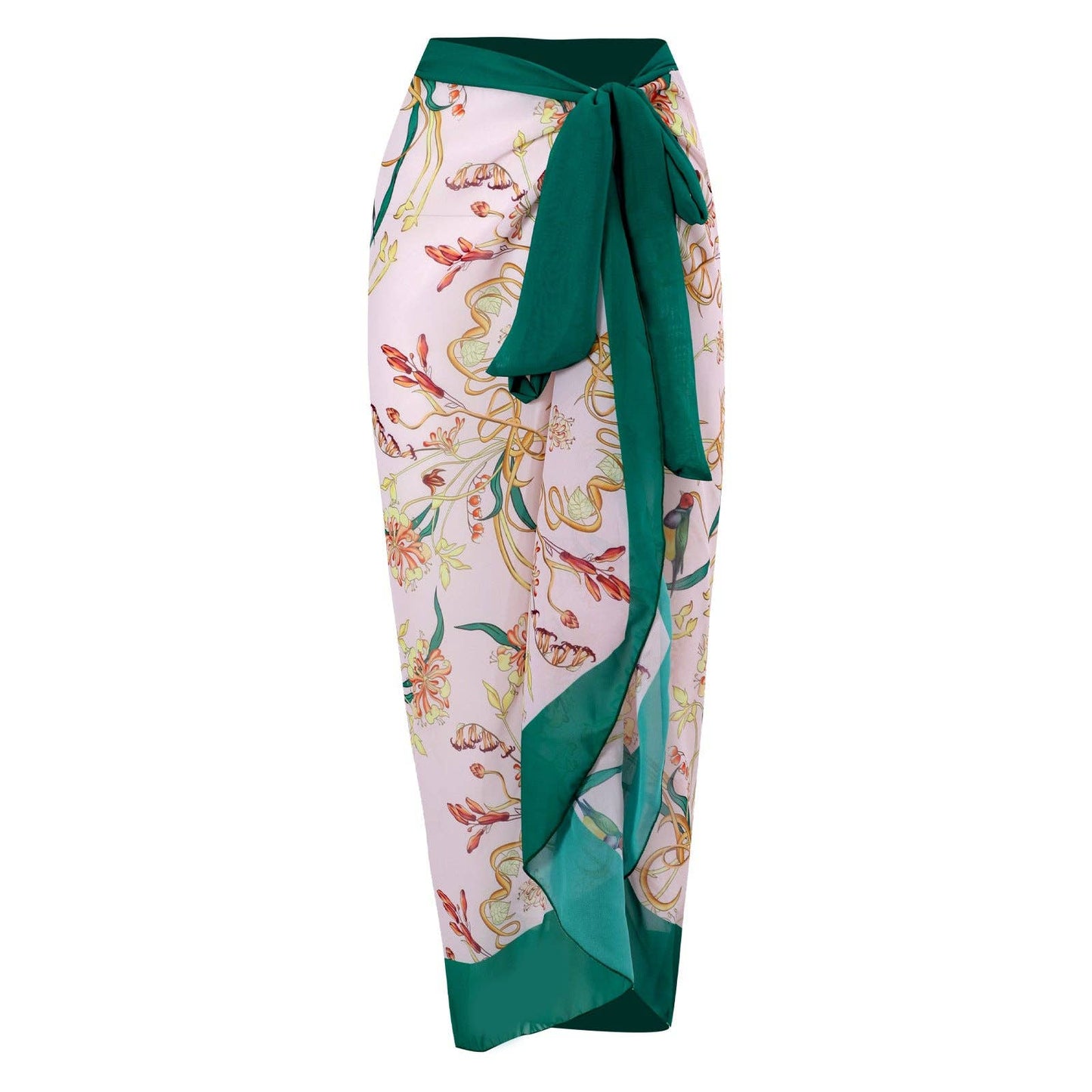 Pink Ruffle Shoulder Swimsuit with Sarong
