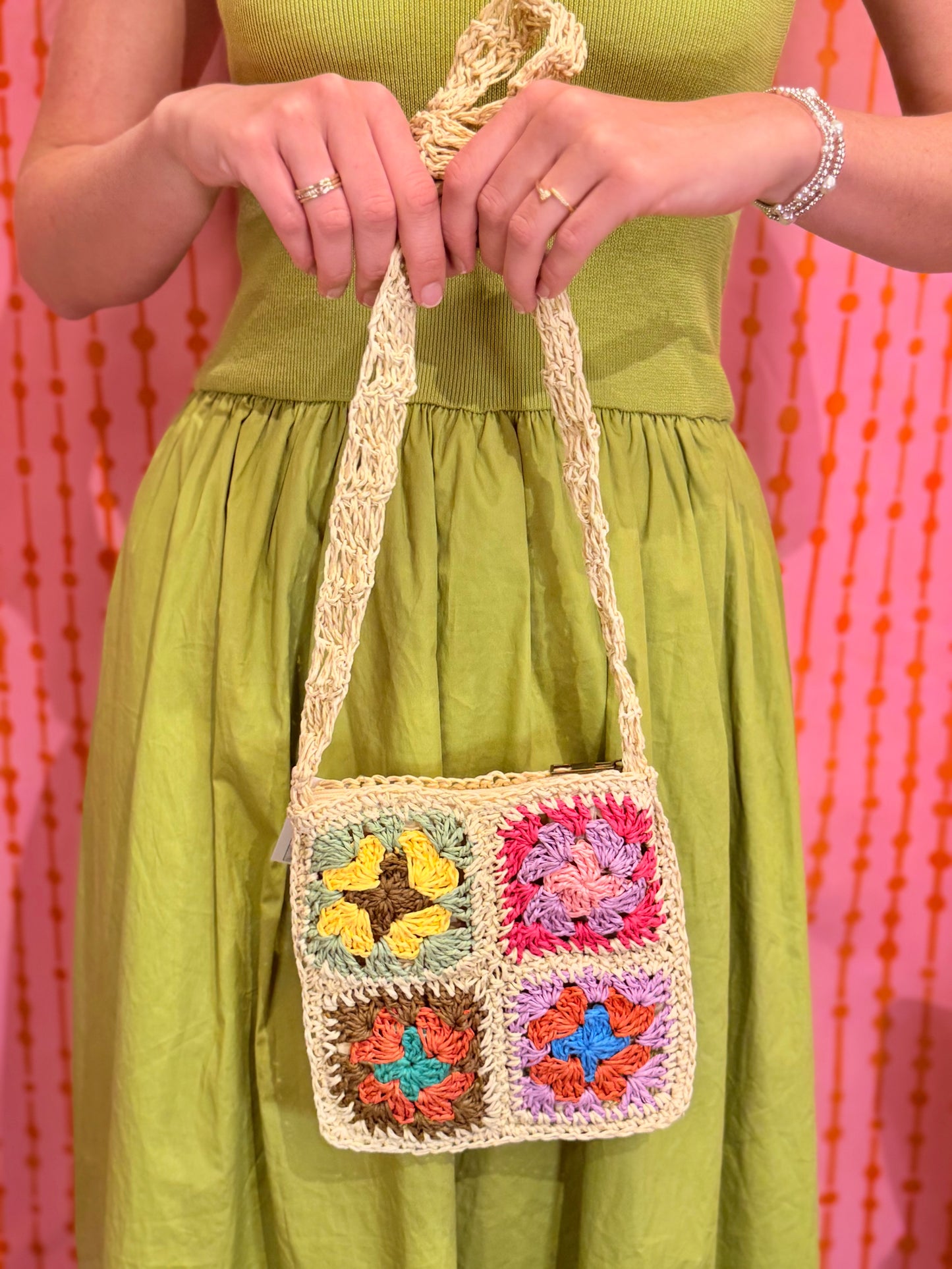 Flower Crochet Granny-Square Crossbody Bag