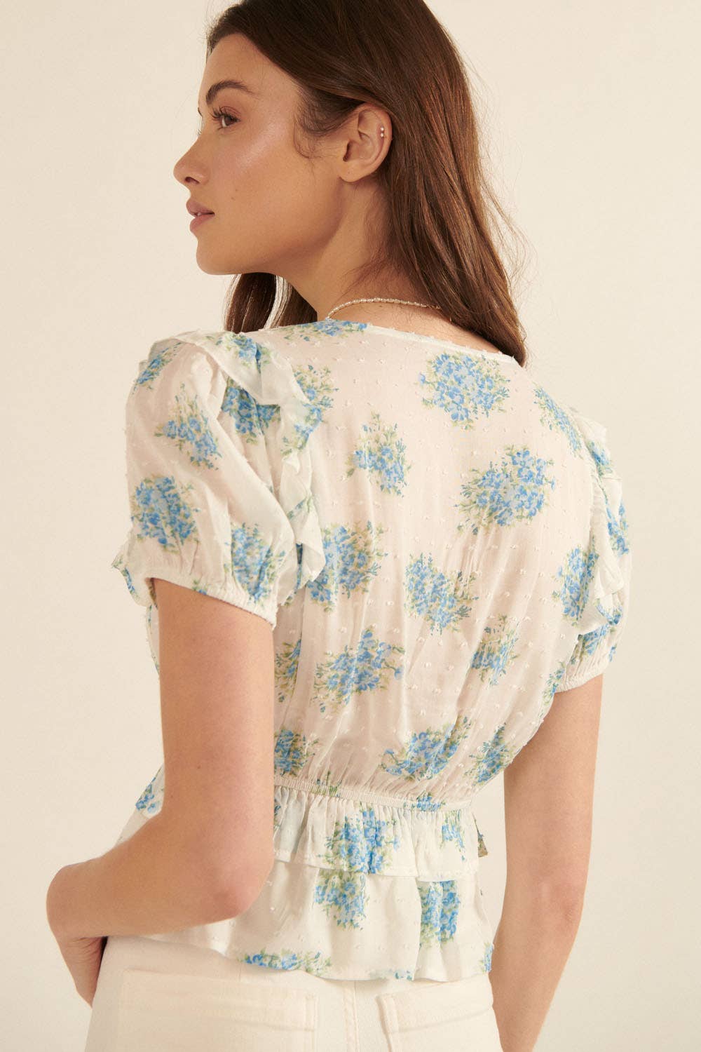 Floral Swiss Dot Ruffled Top