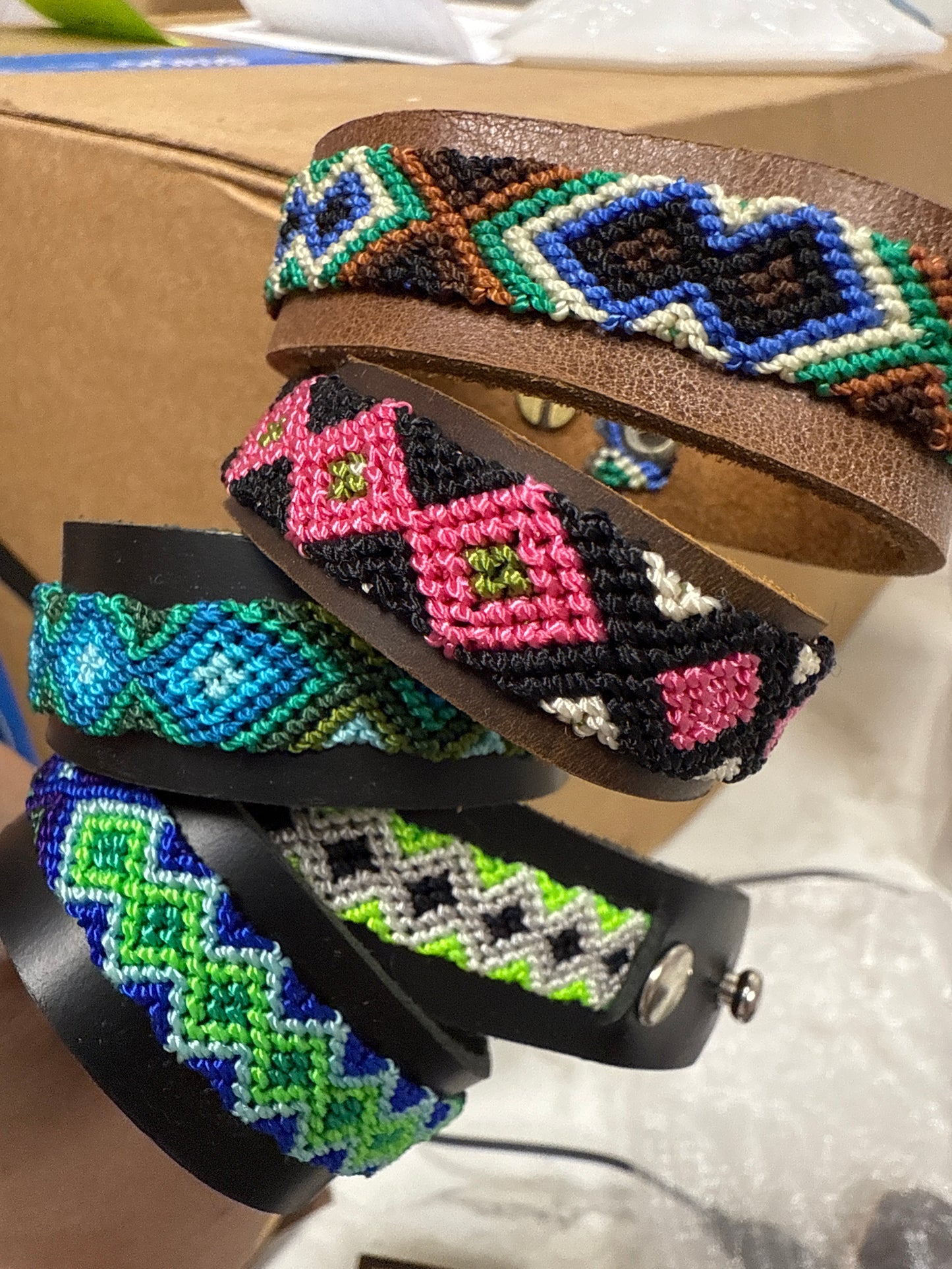 Handmade Woven Patterned Leather Bracelet