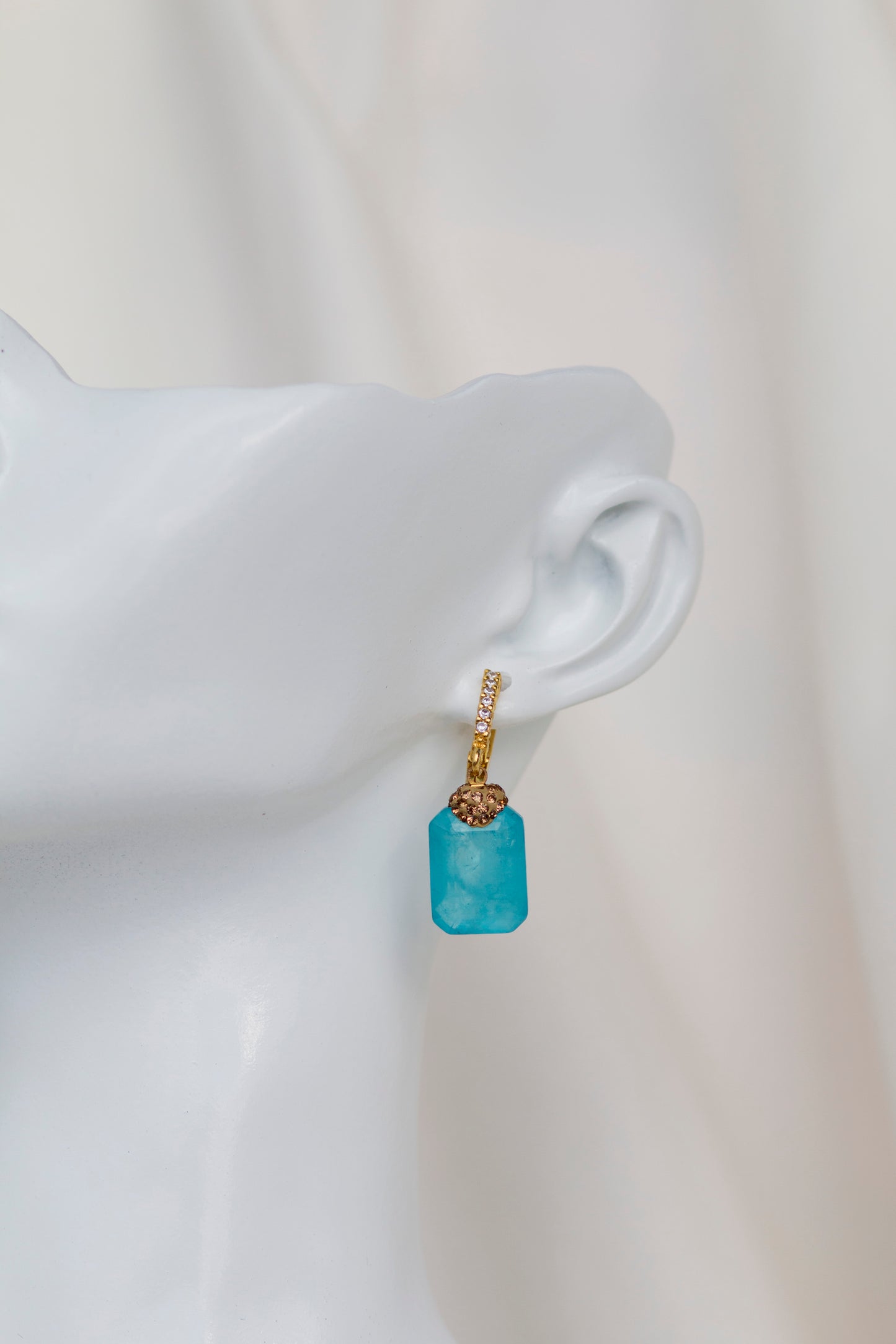 Blue Tourmaline Gold Plated Genuine Silver Drop Earrings