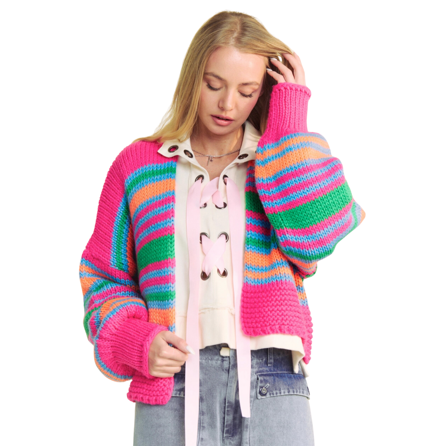 Striped Colorful Cropped Cardigan