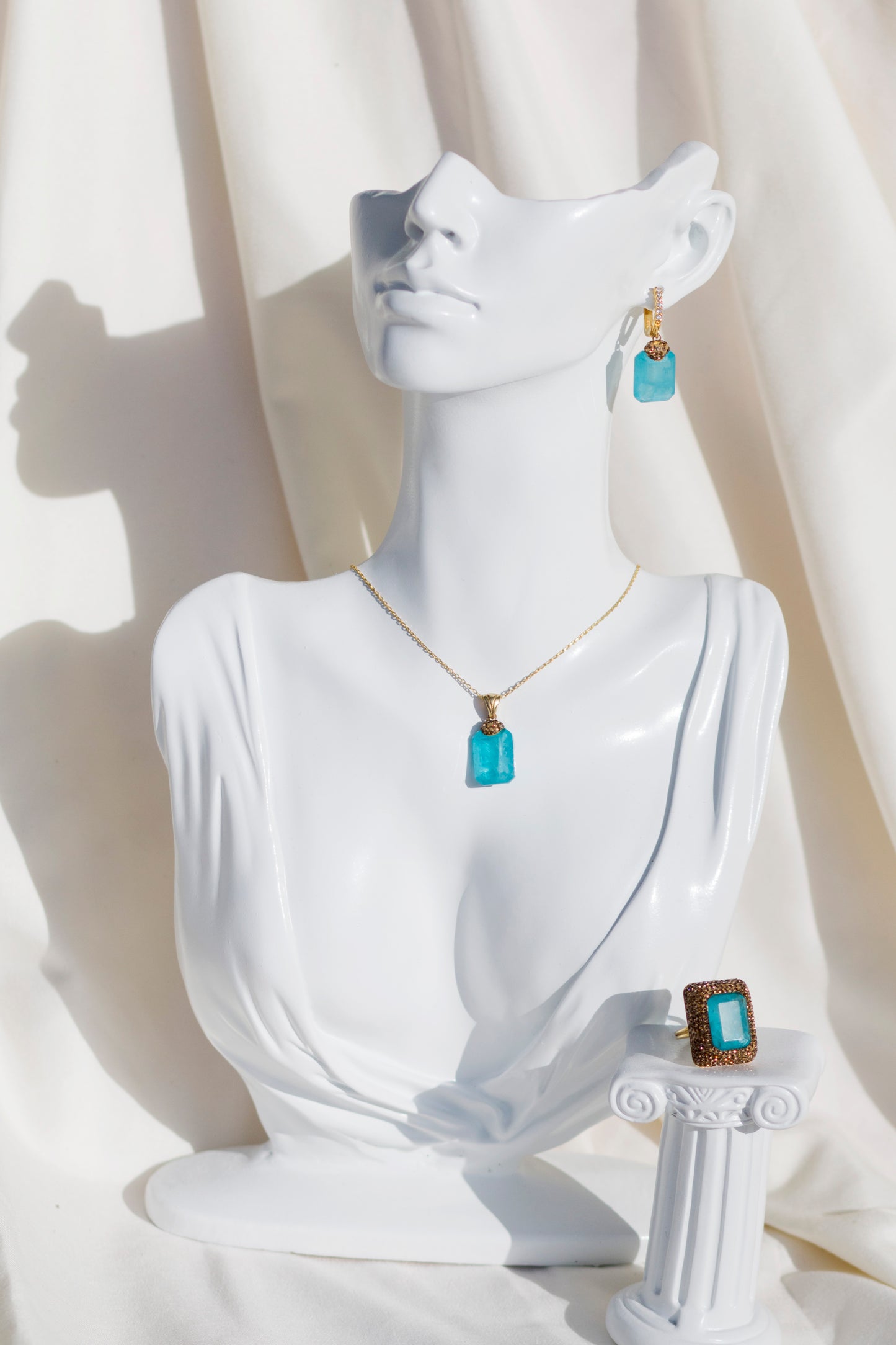 Blue Tourmaline Gold Plated Genuine Silver Drop Earrings