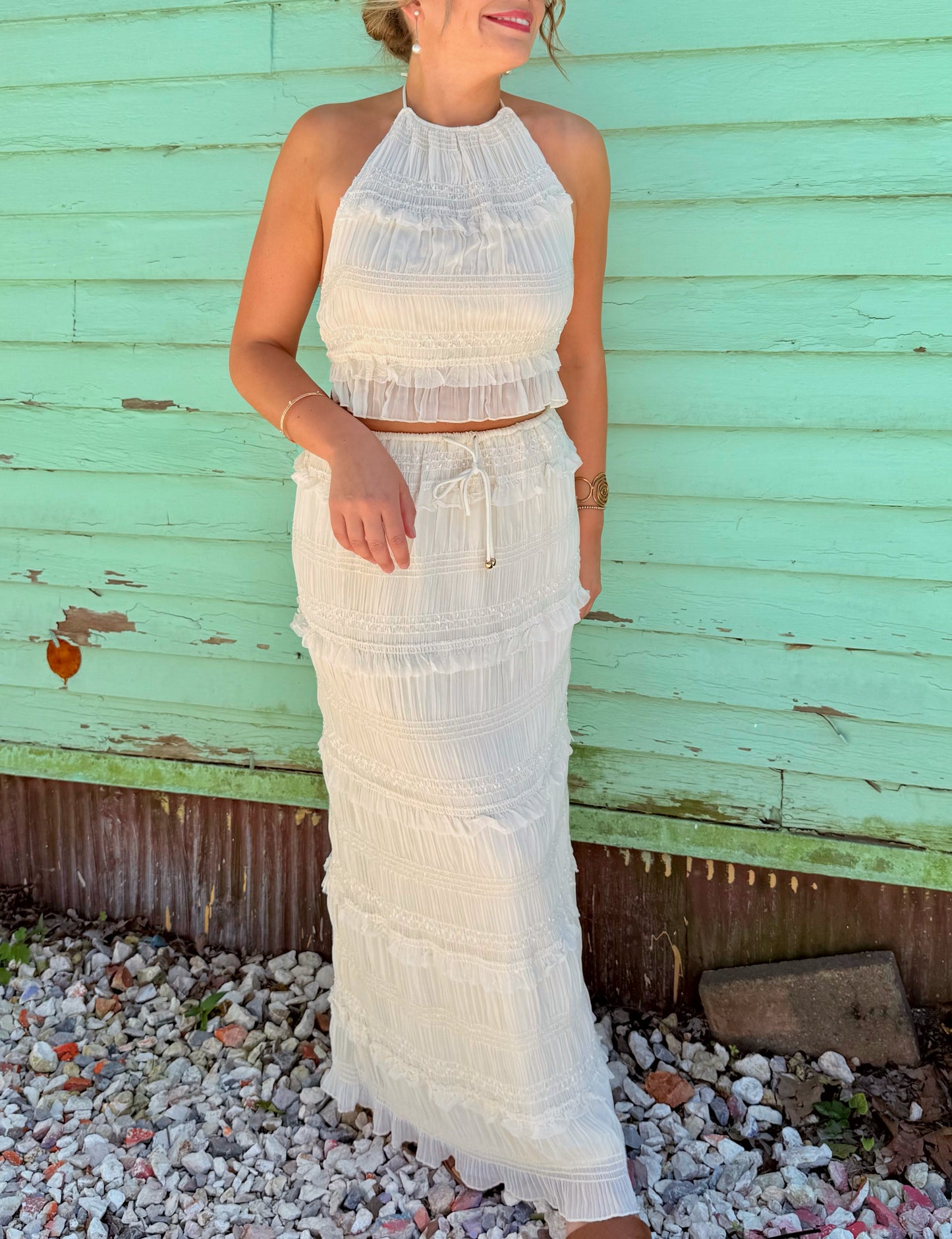 Crème Rouched Maxi Skirt