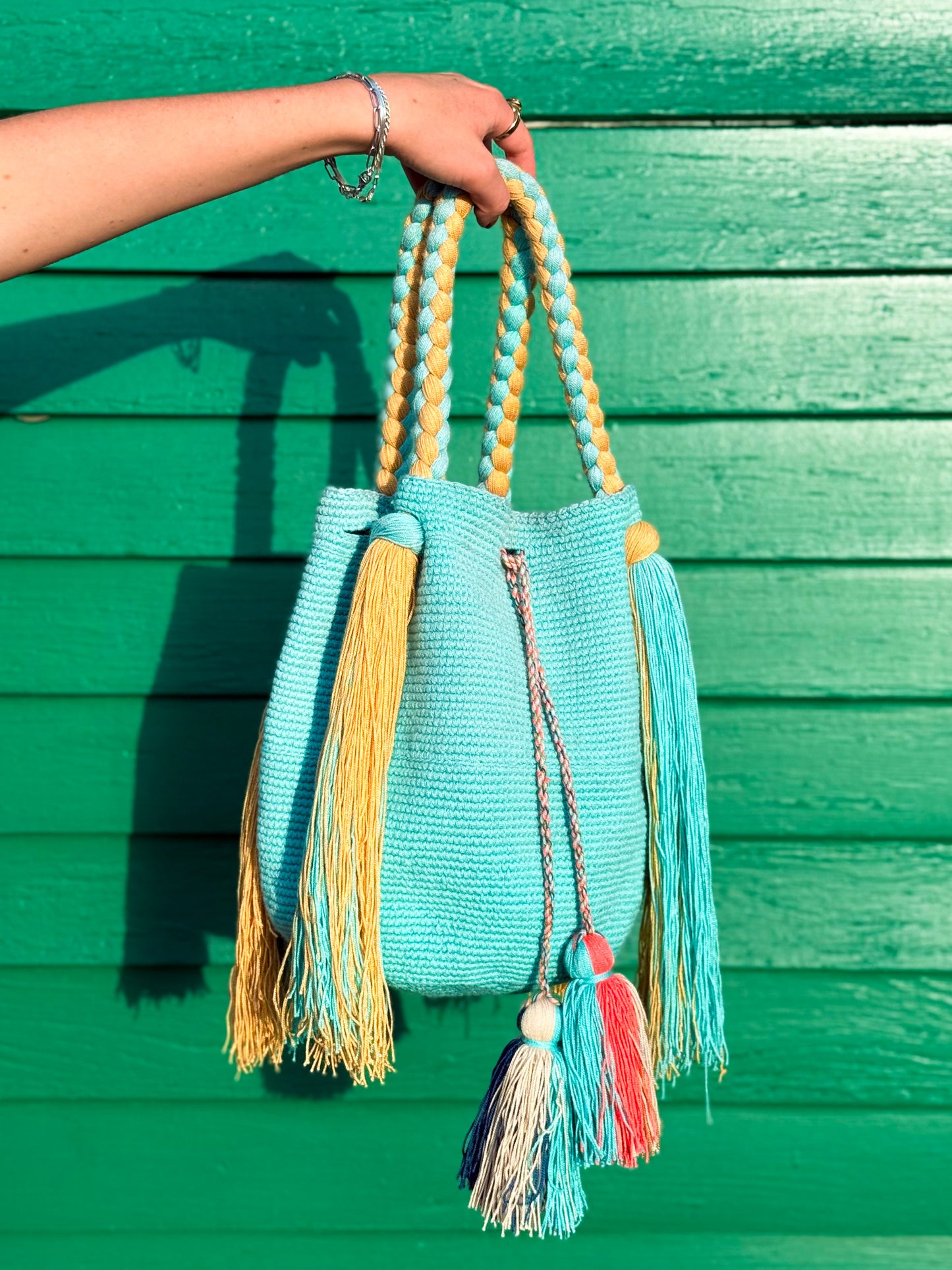 Authentic Wayuu Pom-Pom Bucket Bag