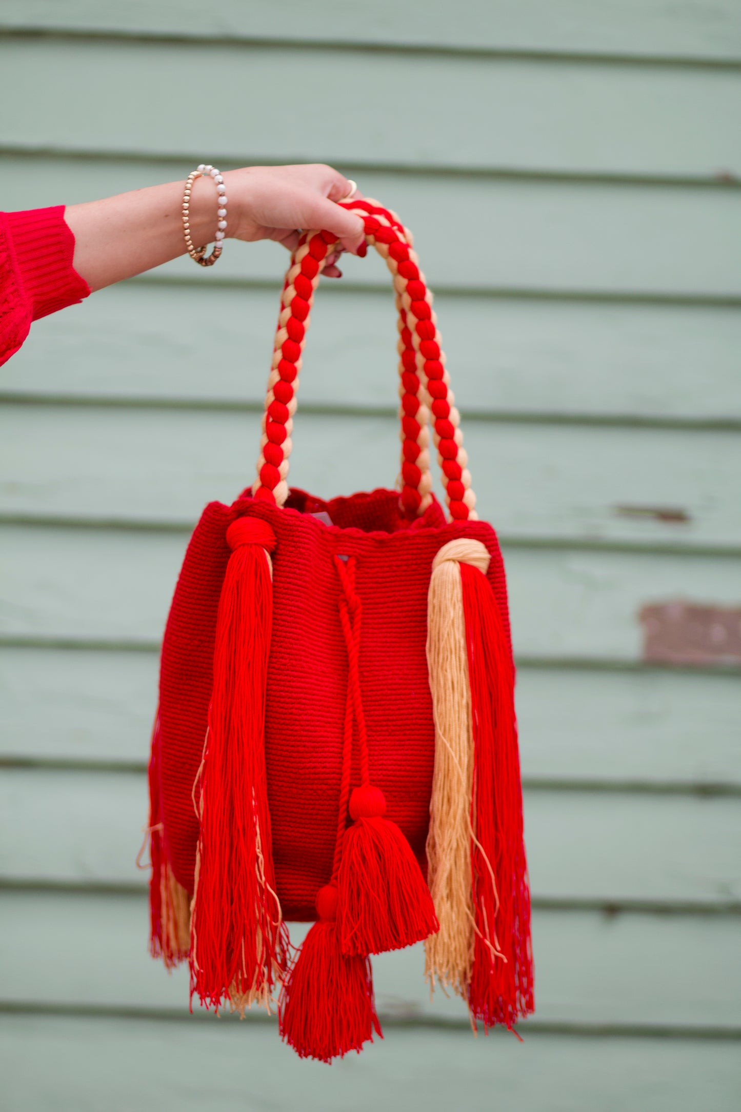 Authentic Wayuu Pom-Pom Bucket Bag