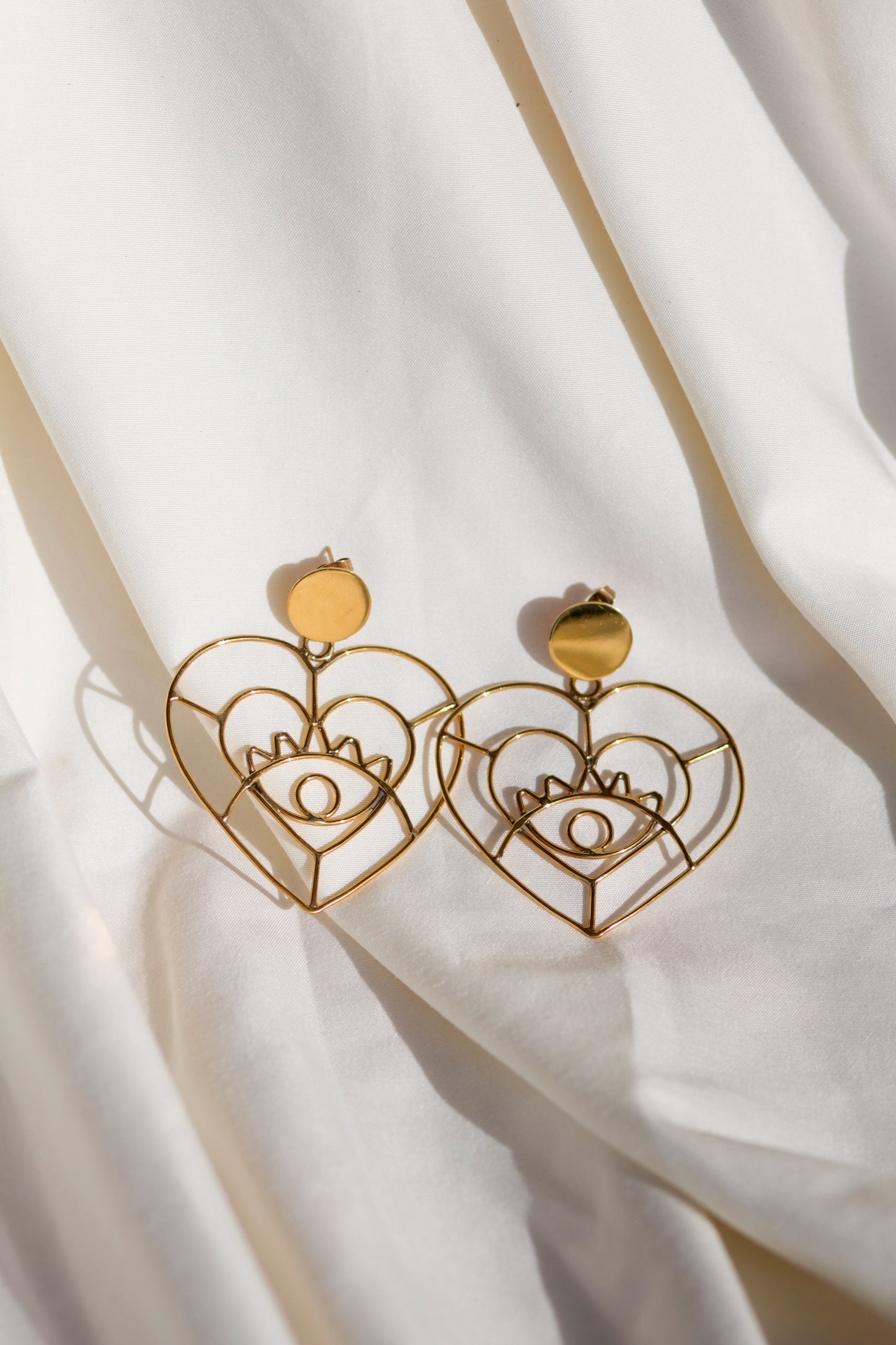 Large Copper Heart Eye Earrings