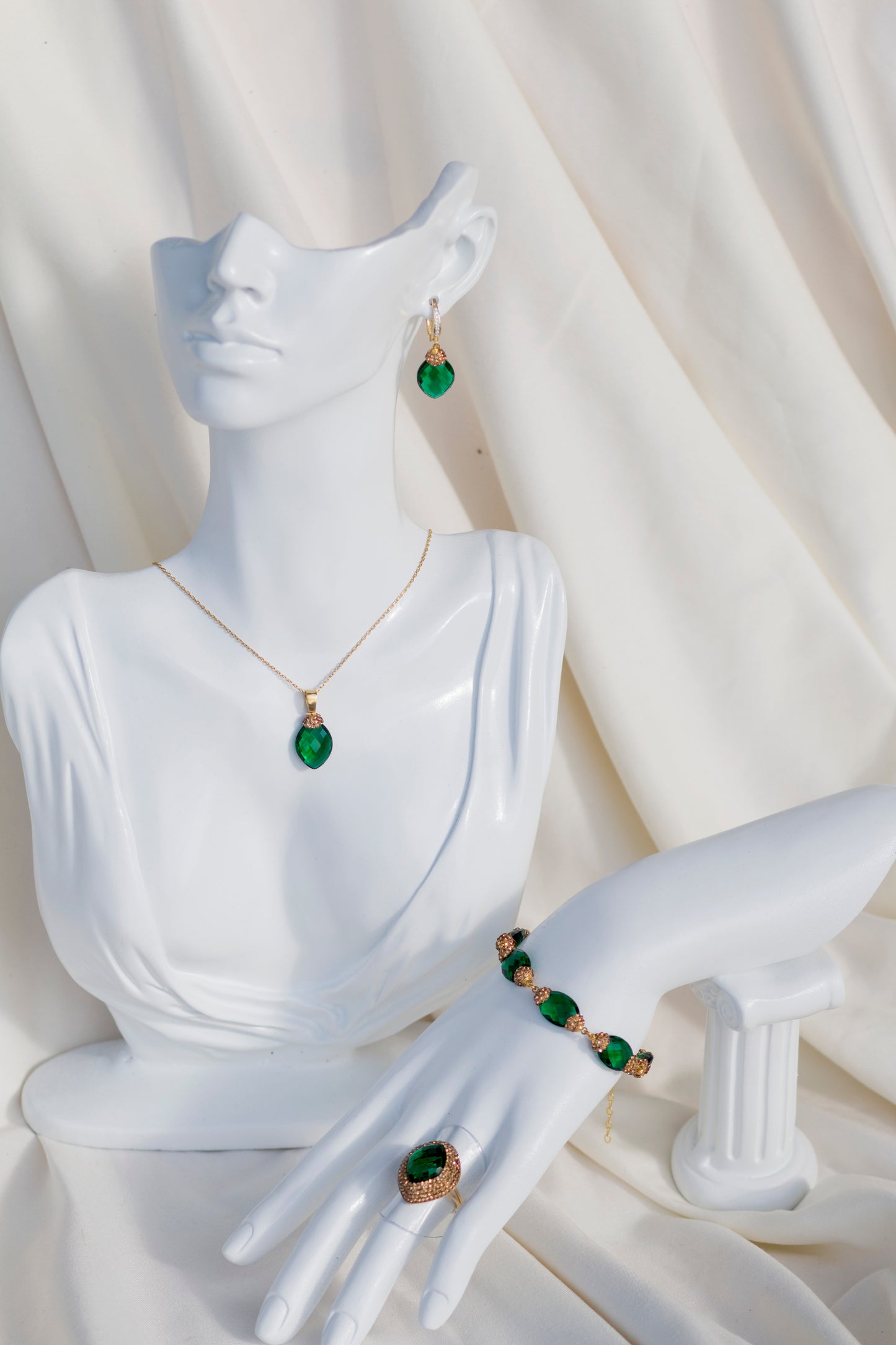 Emerald Tourmaline Gold Plated Genuine Silver Necklace