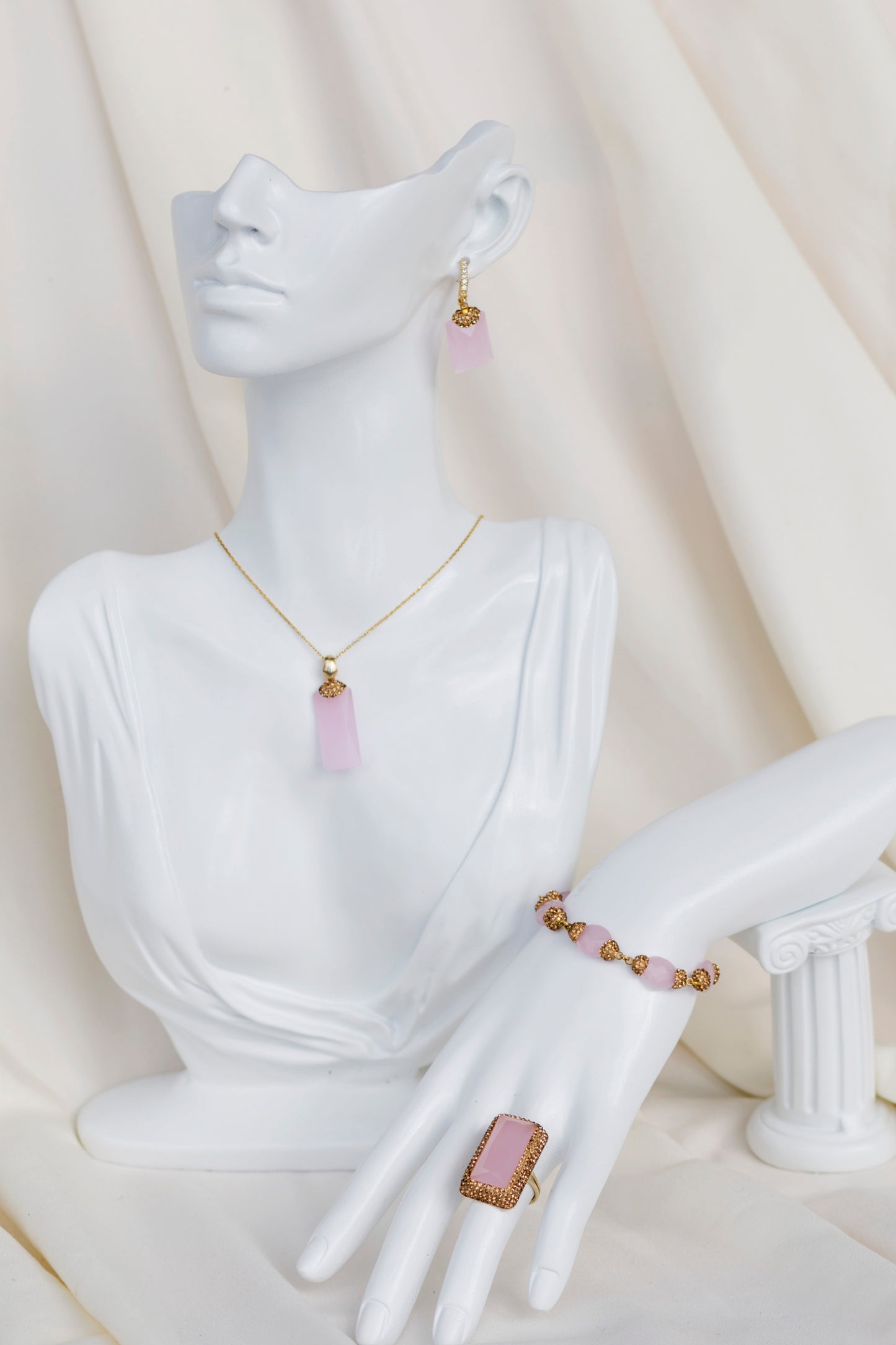 Pink Tourmaline Gold Plated Genuine Silver Necklace