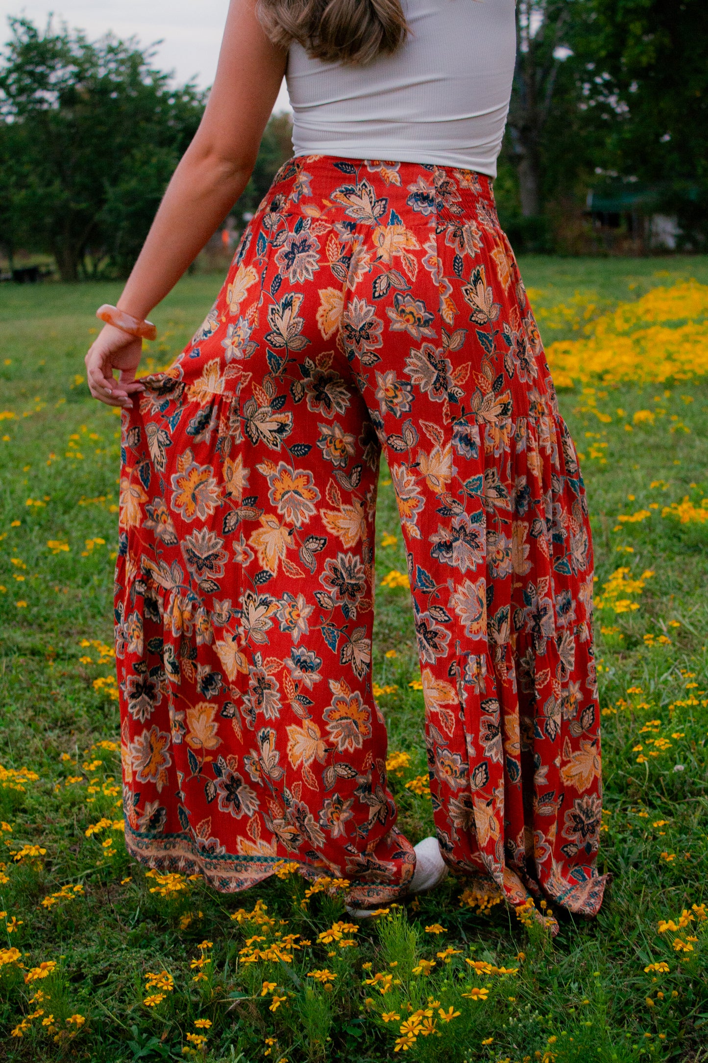 Floral Flowing Tie Waist Wide-Leg Pants