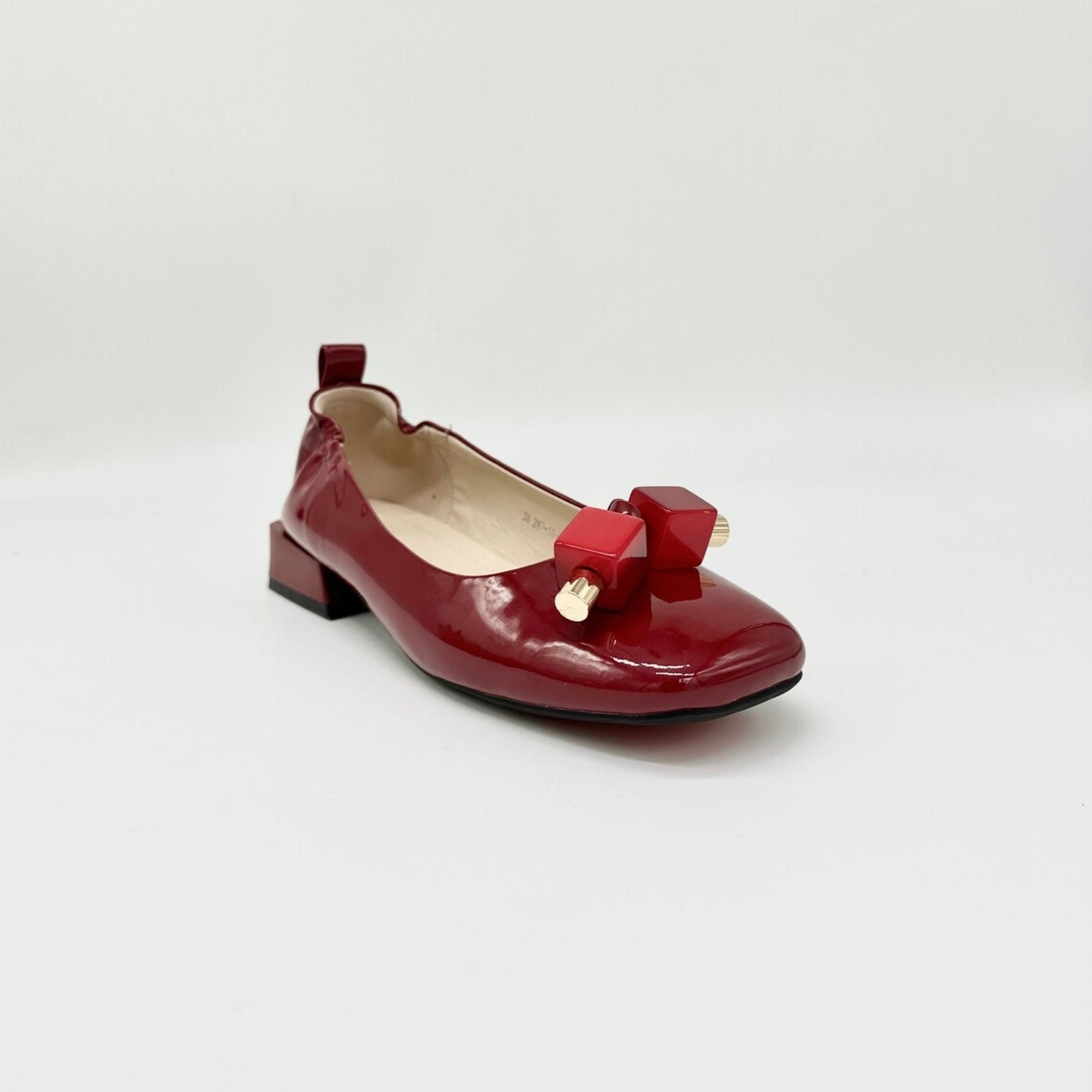 Red Leather Flats with Square Beads
