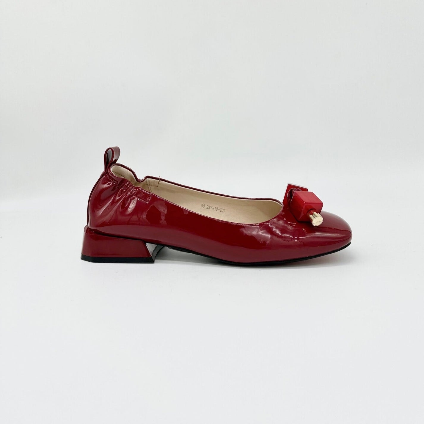 Red Leather Flats with Square Beads