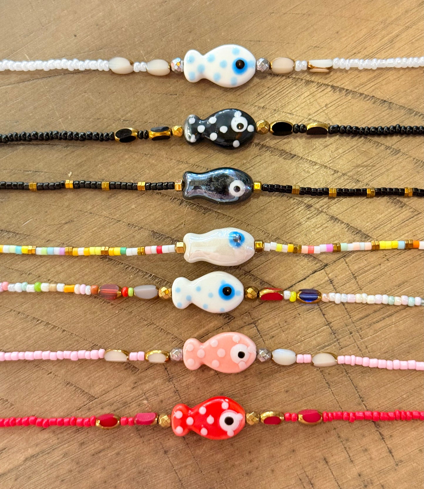 Italian Ceramic Fish Charm Beaded Bracelet