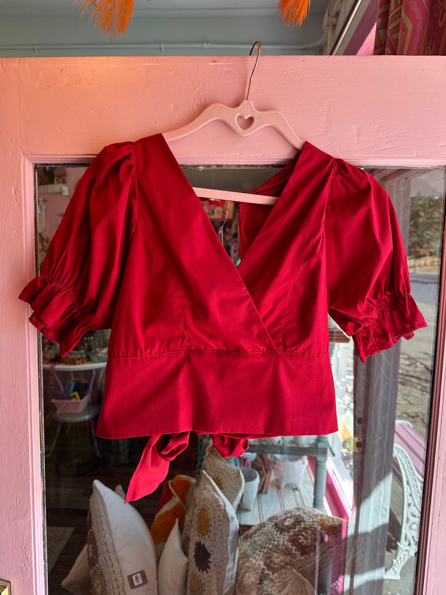 Cropped Top with Puffy Sleeve Tie Back
